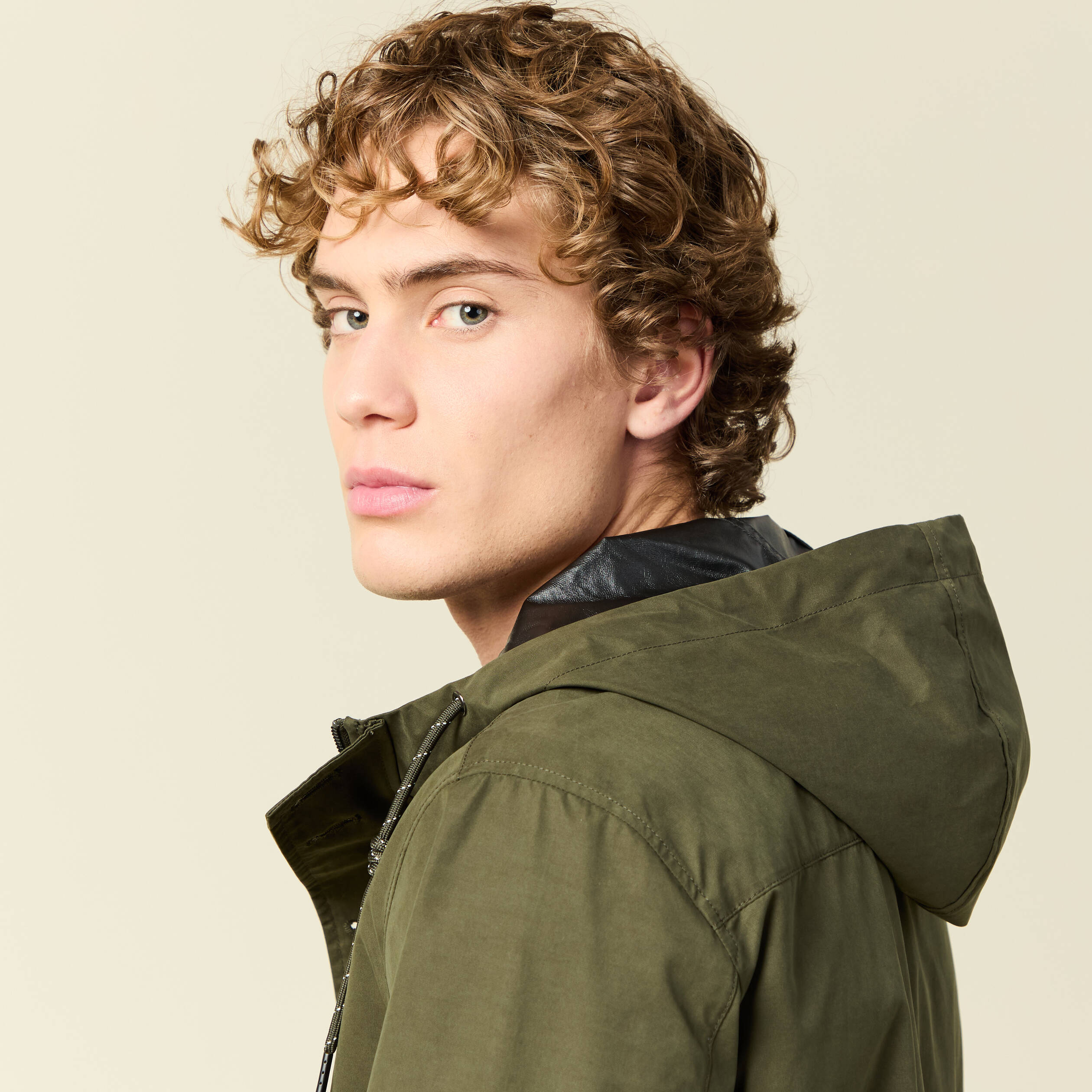 Parka d&eacute;perlante droite mi-longue vert kaki homme