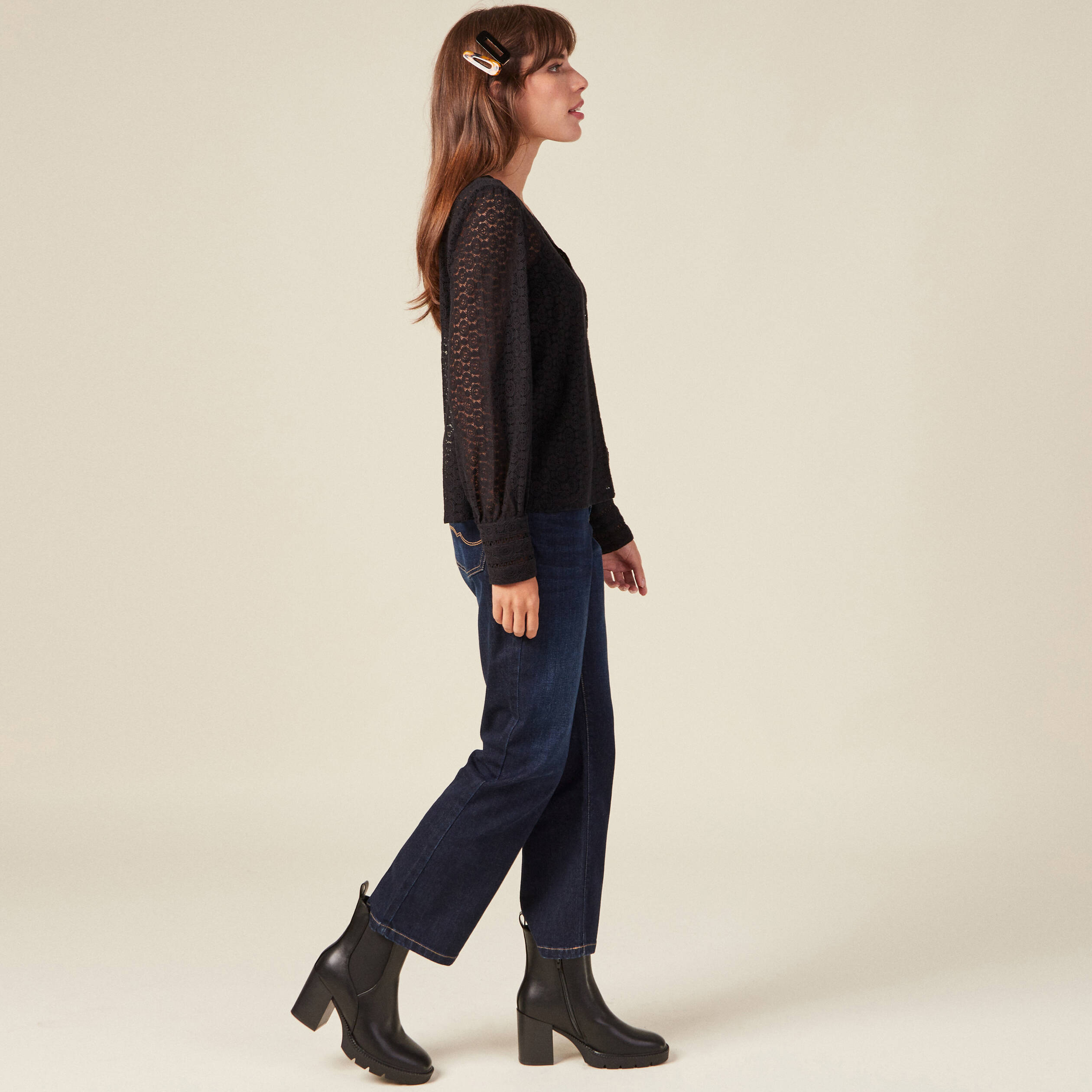 Blouse manches longues noir femme