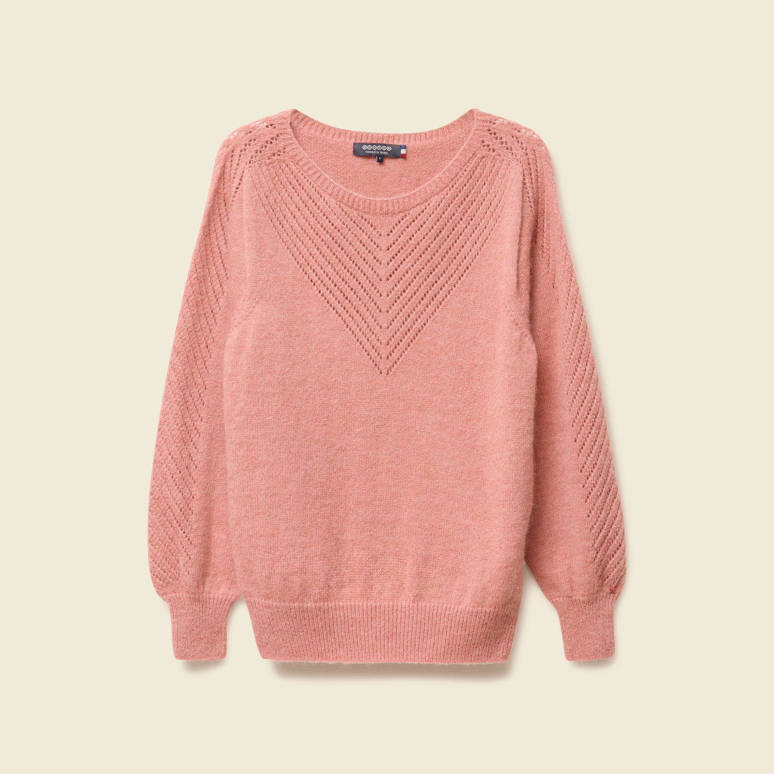 Pull manches longues fabriqu&eacute; en France rose pastel femme