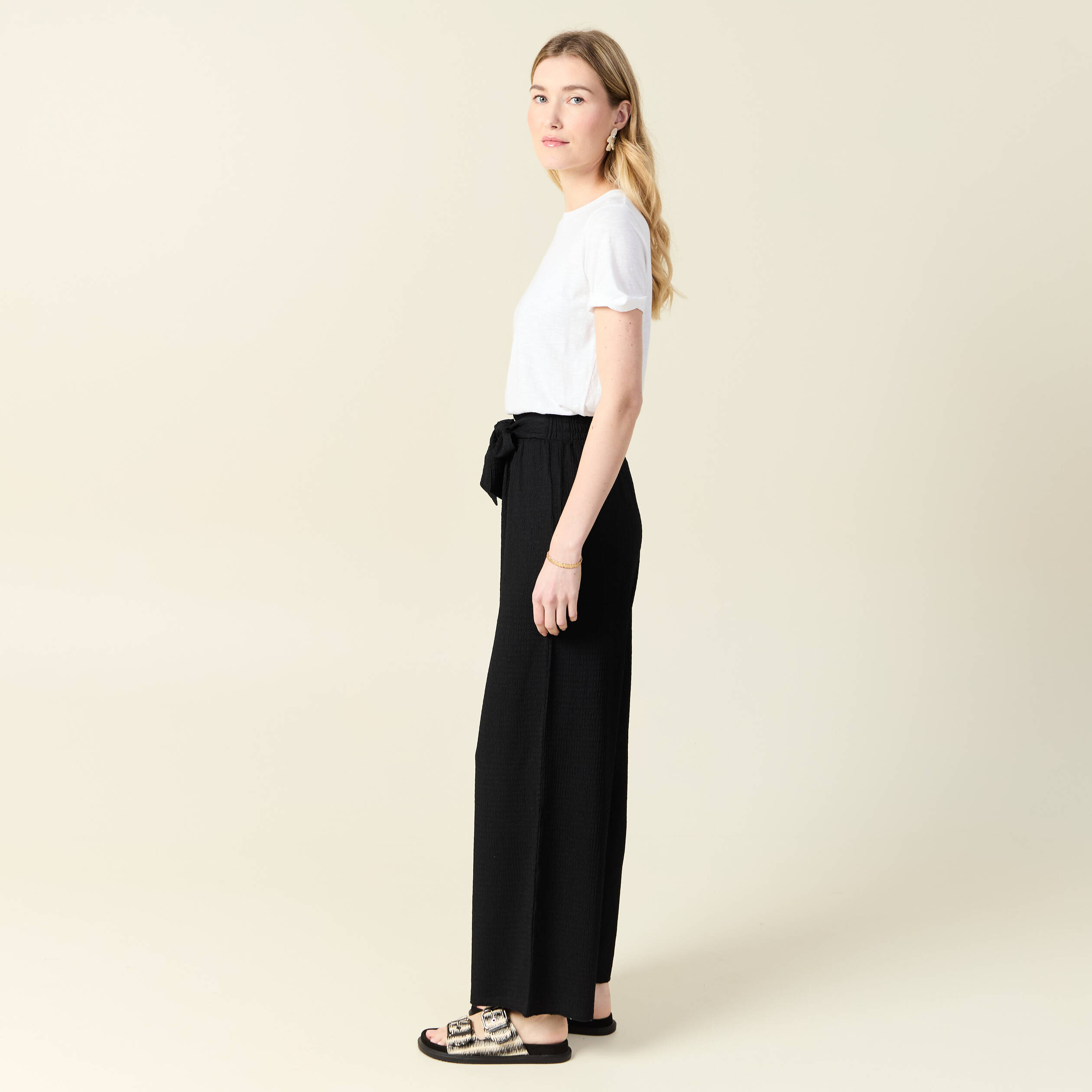 pantalon large fluide noeud noir femme Pantalon large fluide noeud noir femme