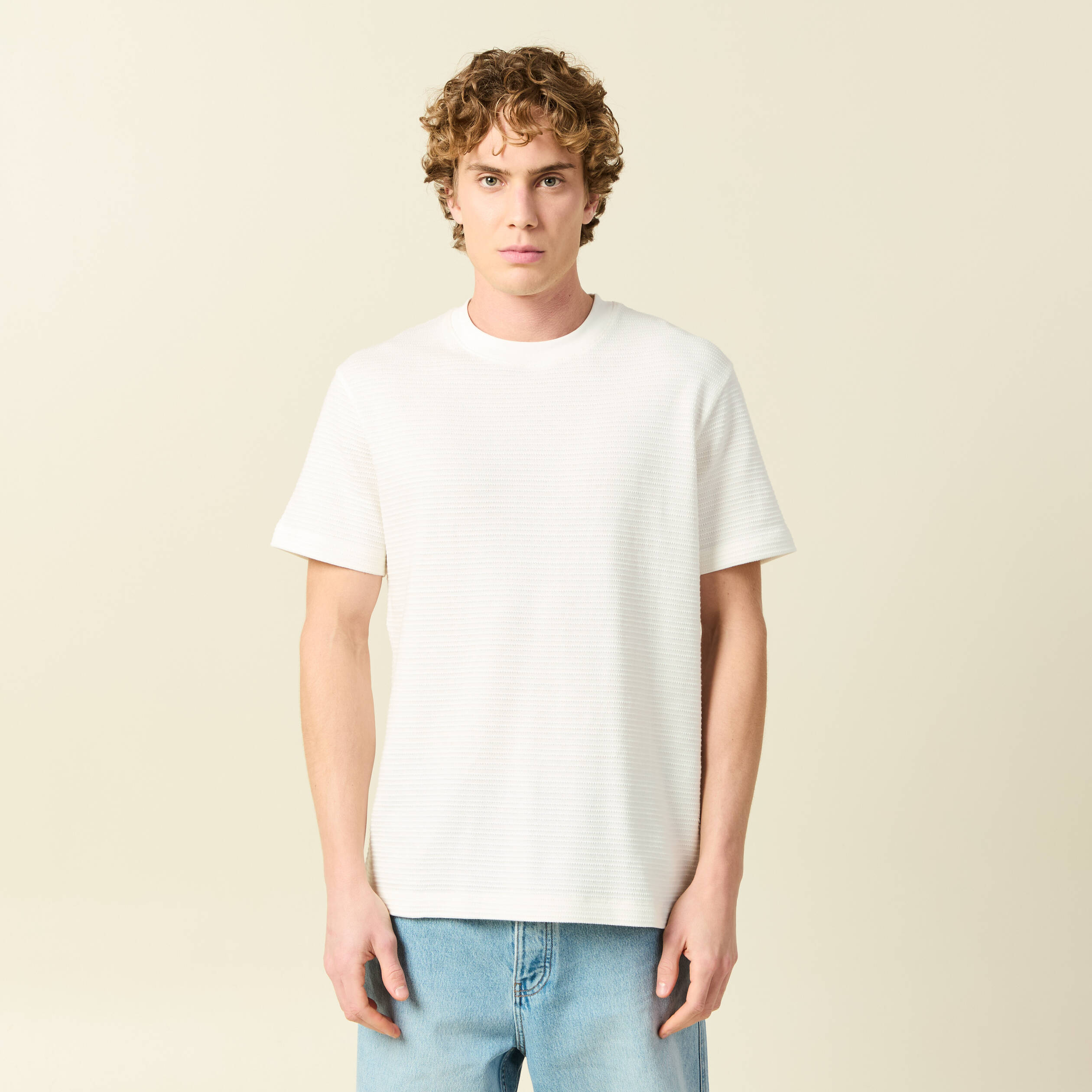 T-shirt ample en coton col rond ecru homme