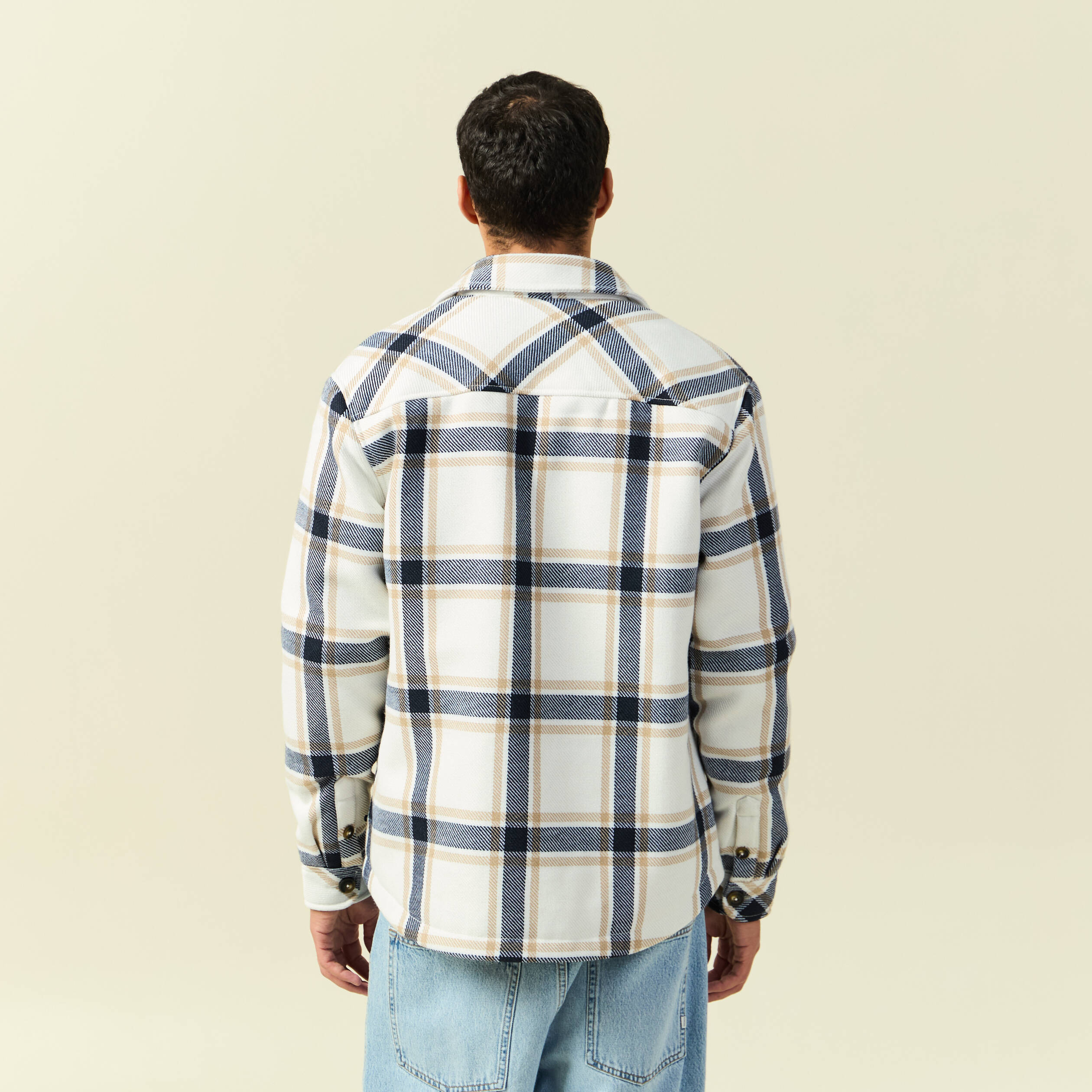 Surchemise oversize courte doubl&eacute;e bleu marine homme