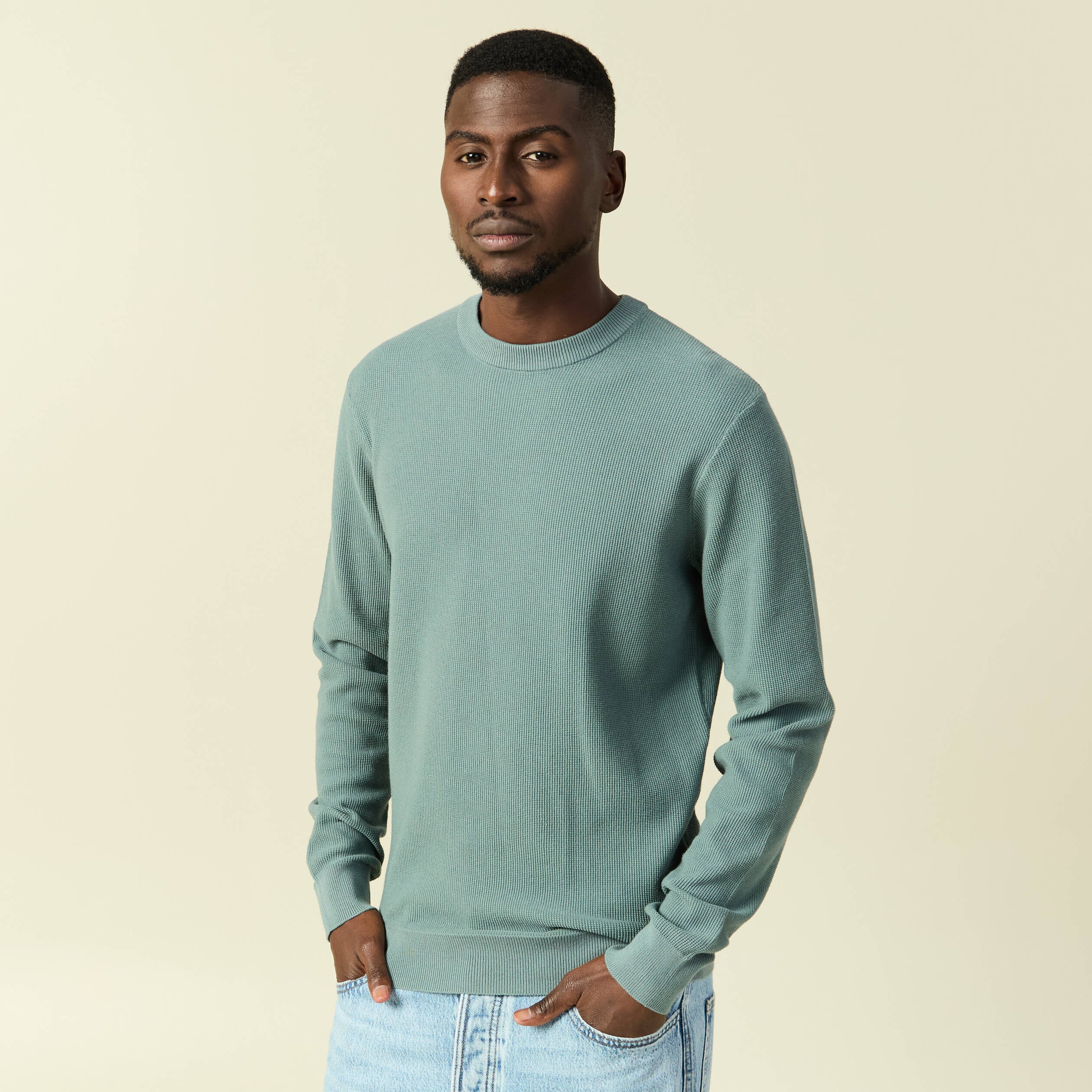 Pull fin col rond manches longues bleu gris homme