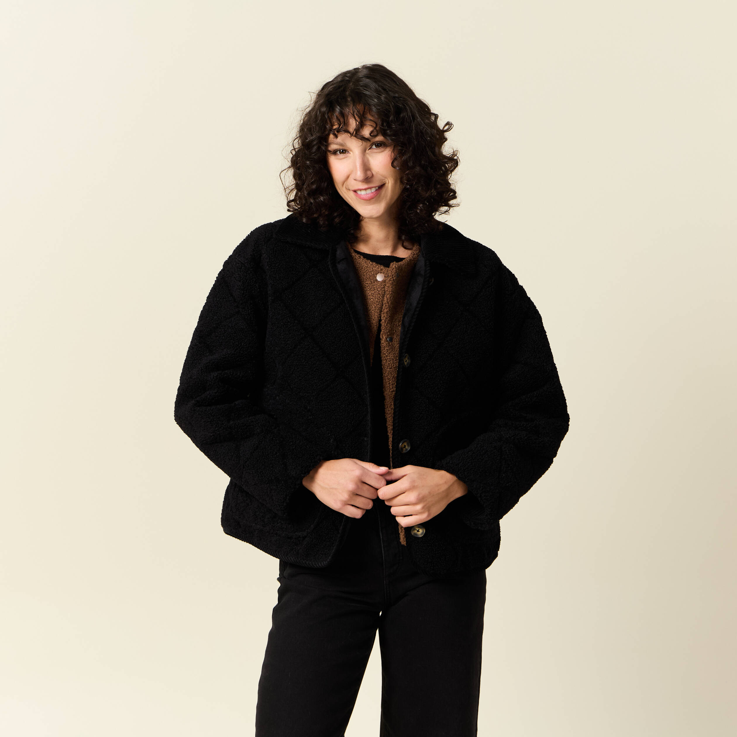 Blouson bouclette noir femme