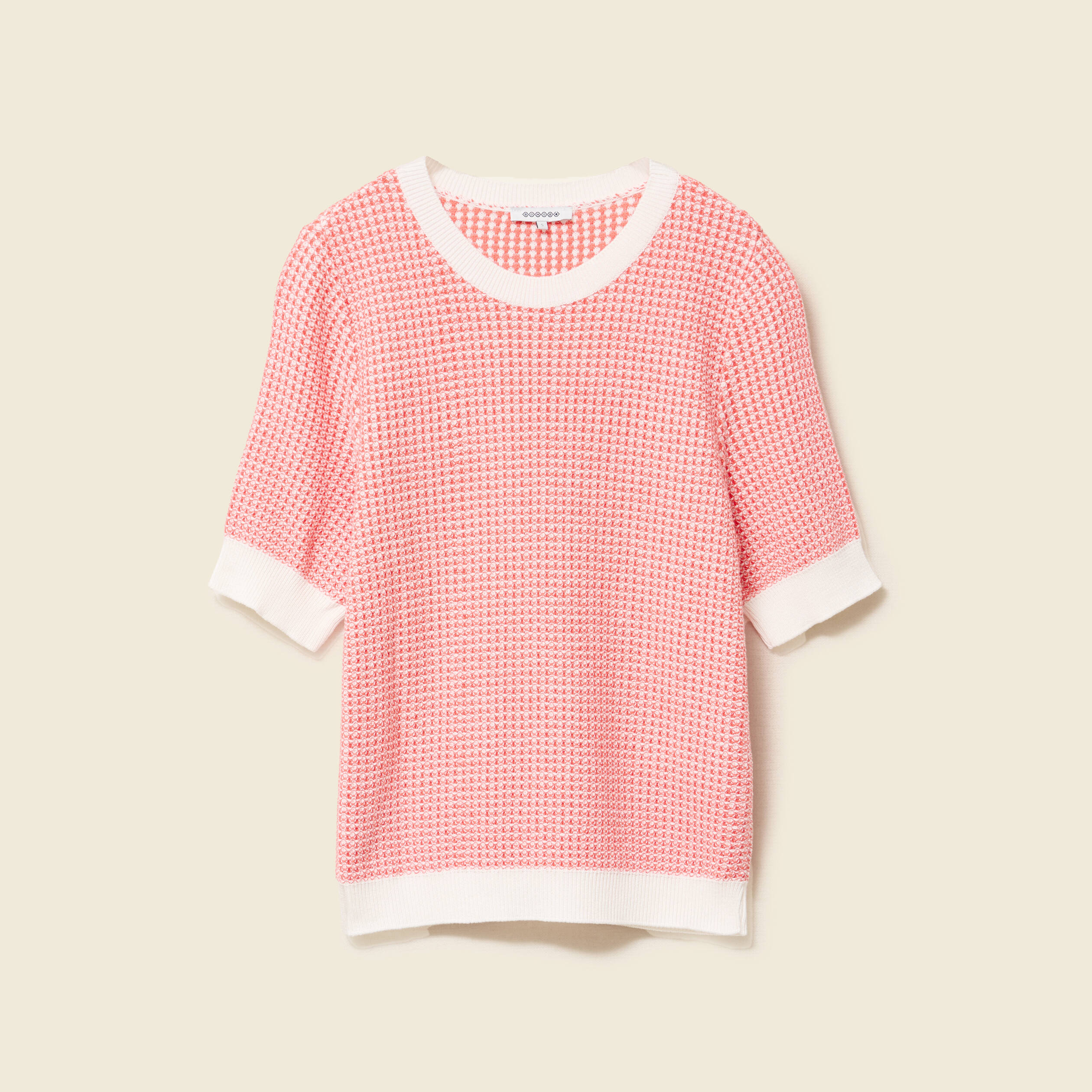 pull droit court manches courtes ecru femme Pull droit court manches courtes ecru femme