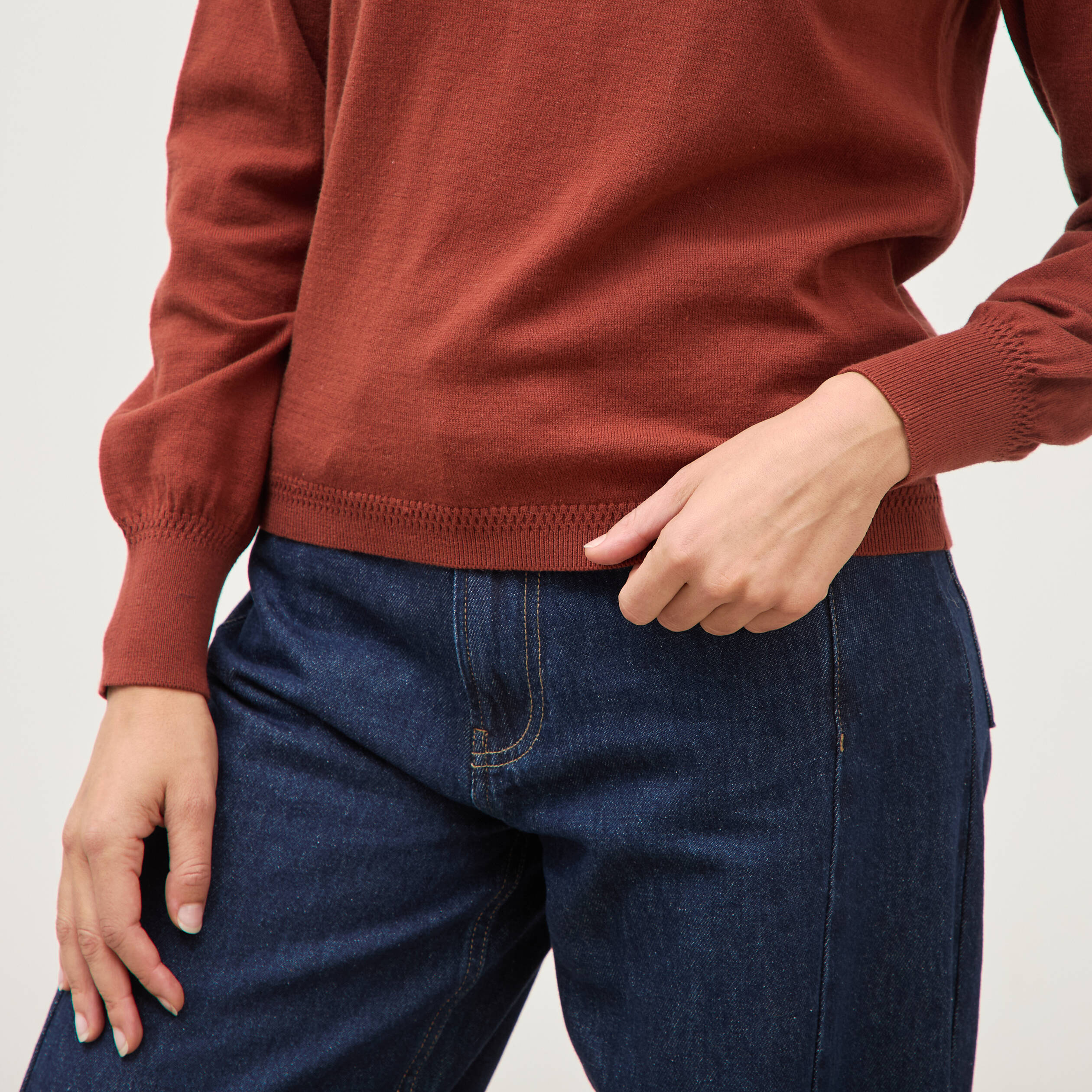 Pull manches longues marron cognac femme