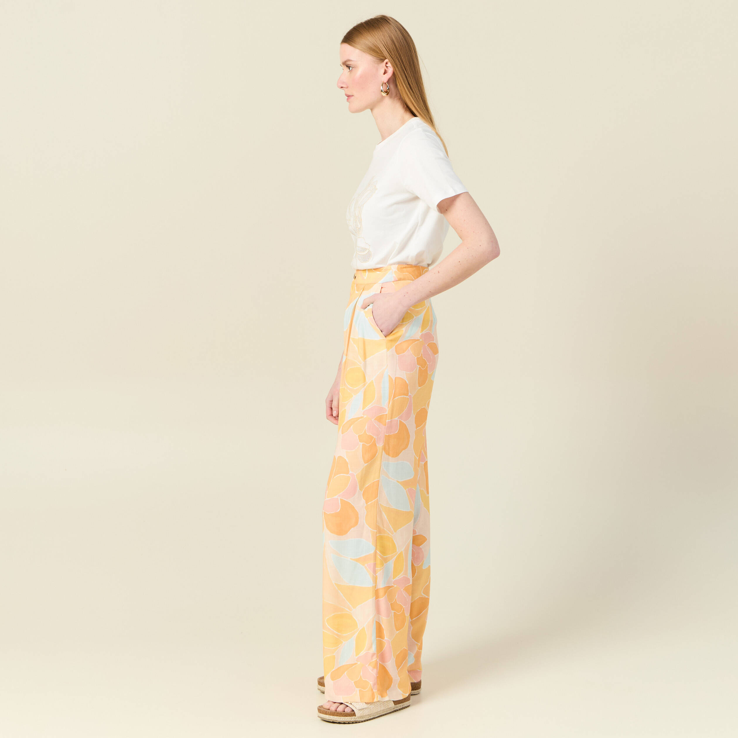 pantalon large fluide orange clair femme Pantalon large fluide orange clair femme
