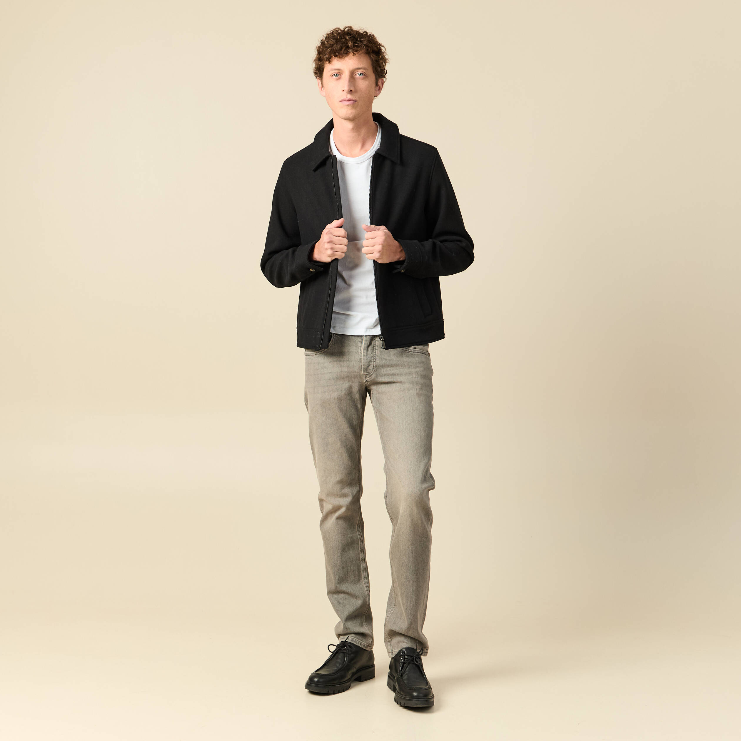 Jeans straight longueur 34 denim snow gris homme