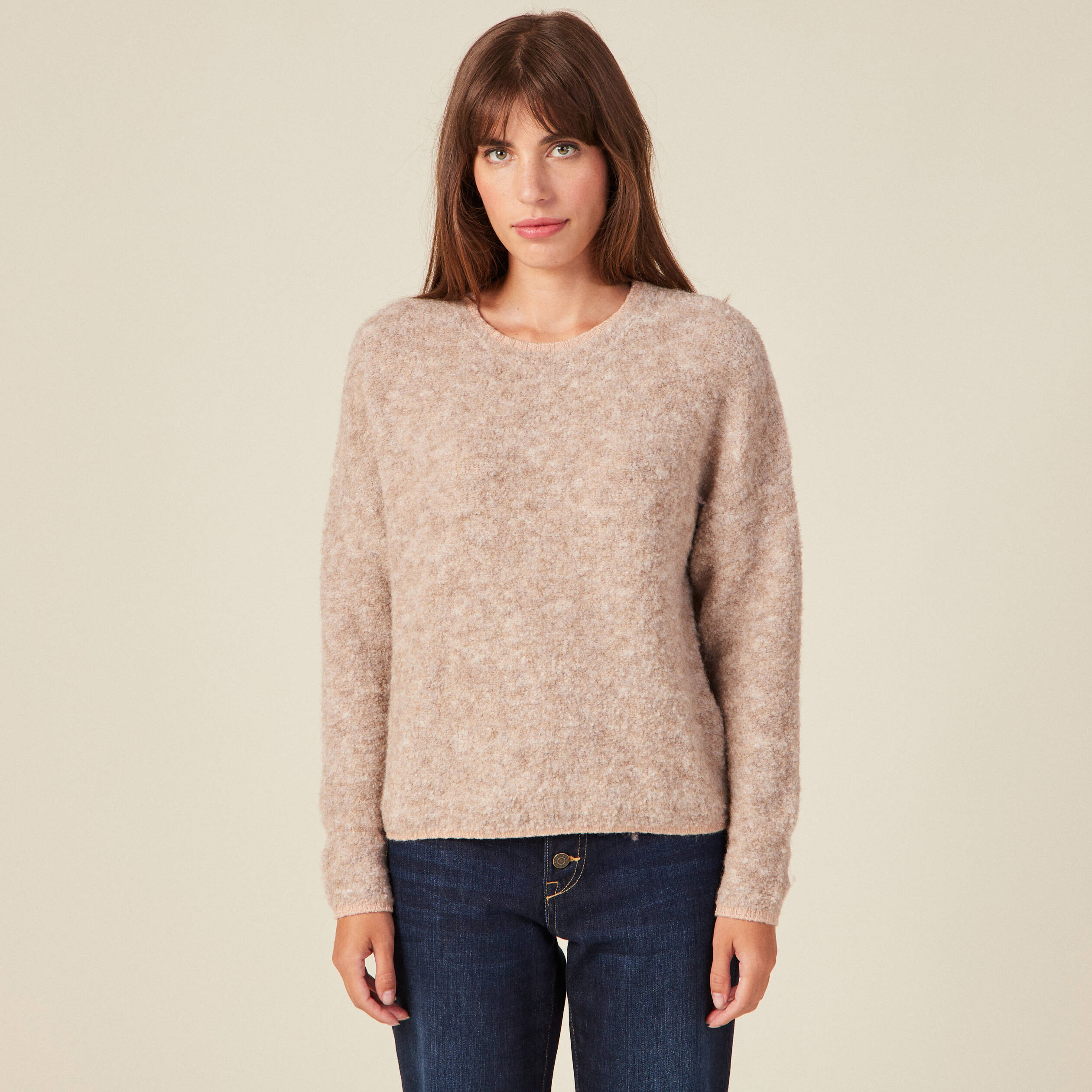 Pull éco-responsable beige femme
