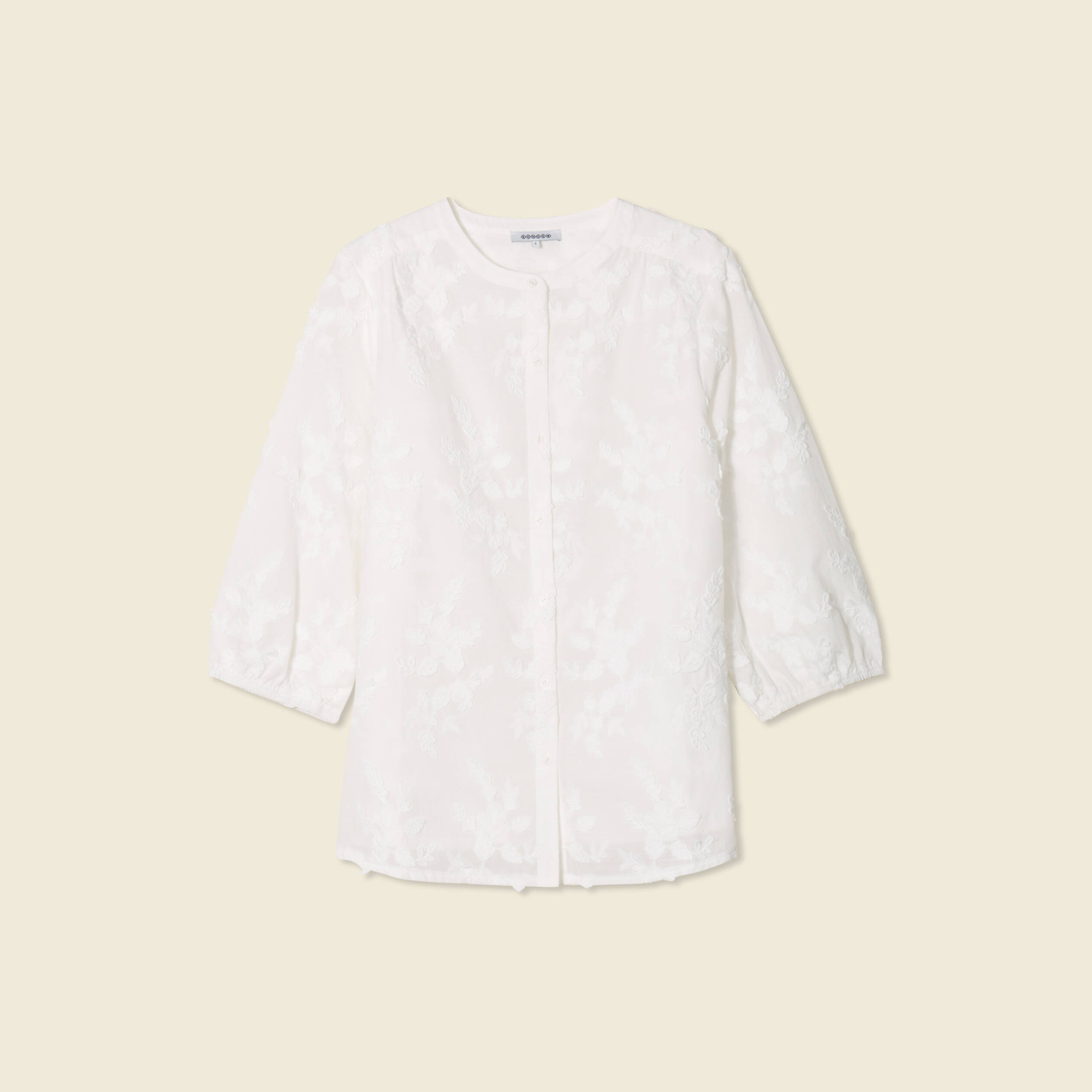 chemise manches 34 brodee ecru femme Chemise manches 3/4 brodée ecru femme