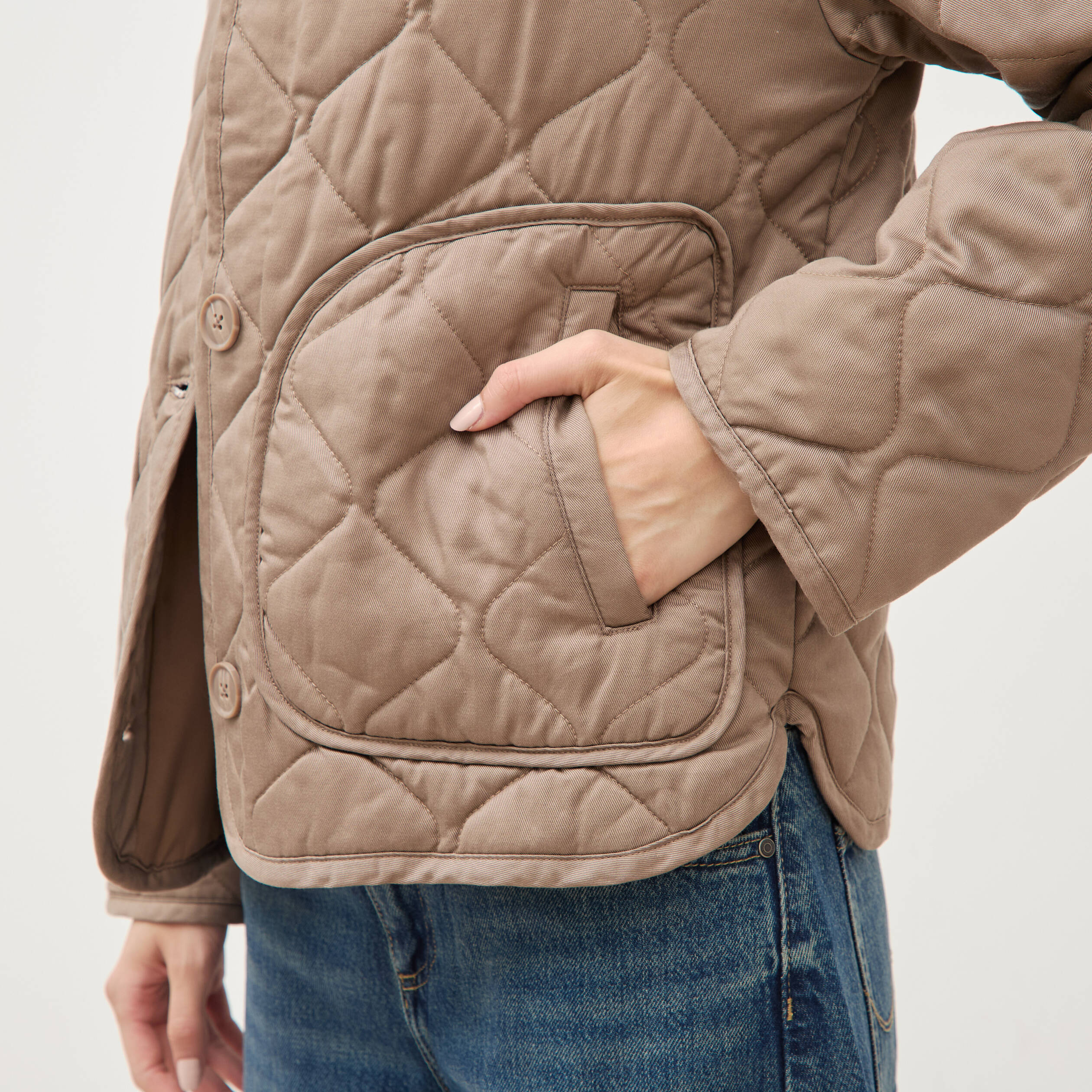 Veste oversize manches longues doubl&eacute;e taupe femme
