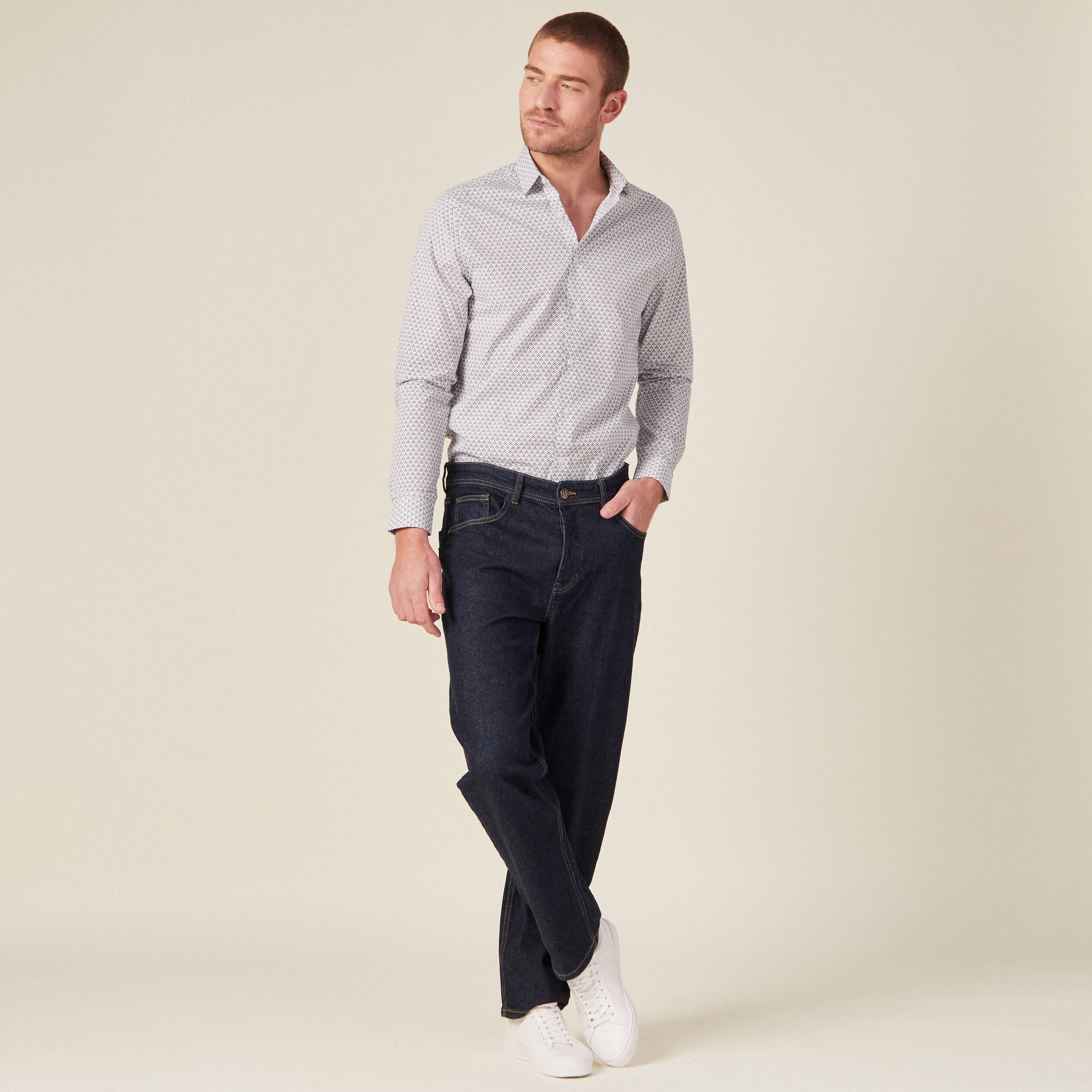 Chemise en coton manches longues blanc homme