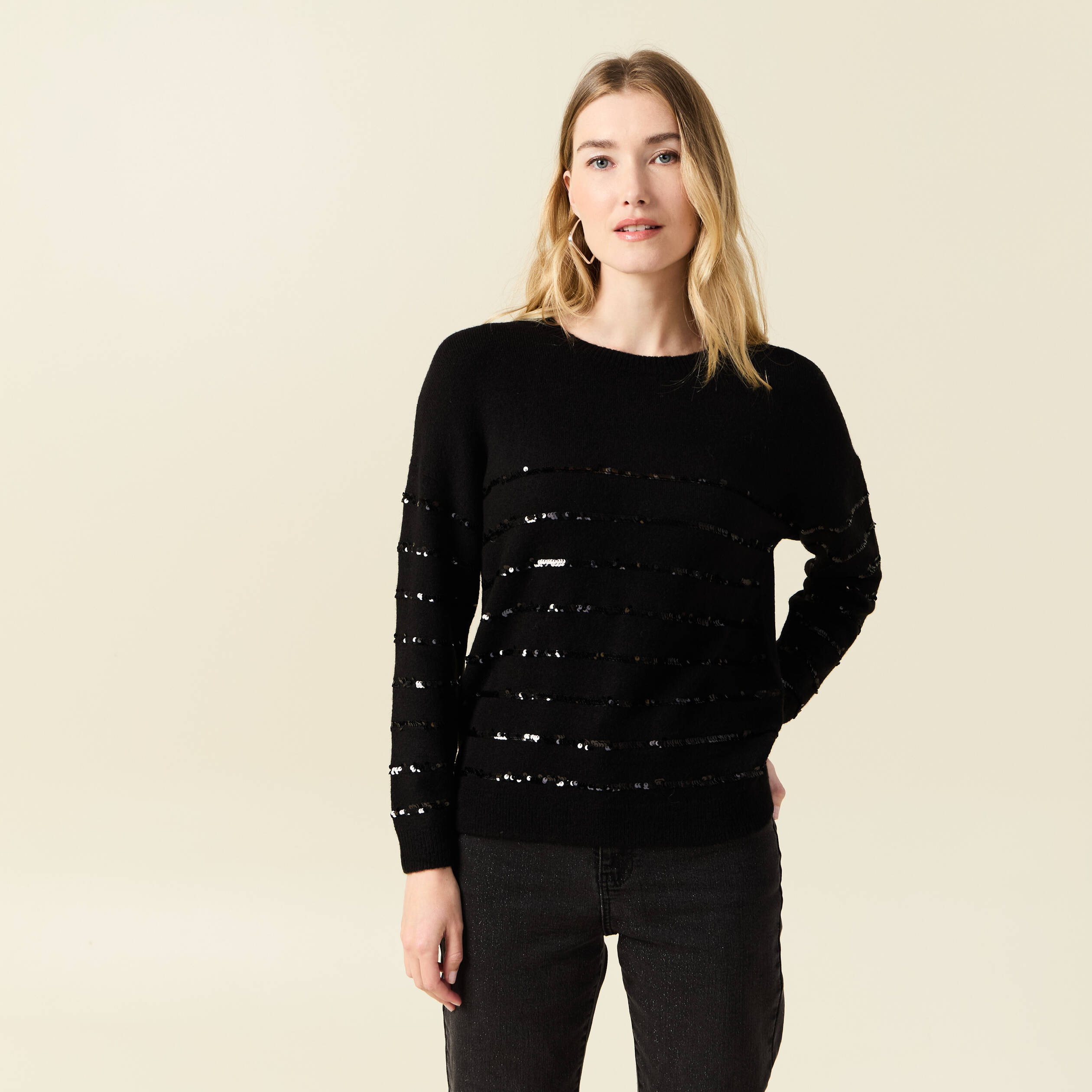 pull manches longues sequins noir femme Pull manches longues sequins noir femme