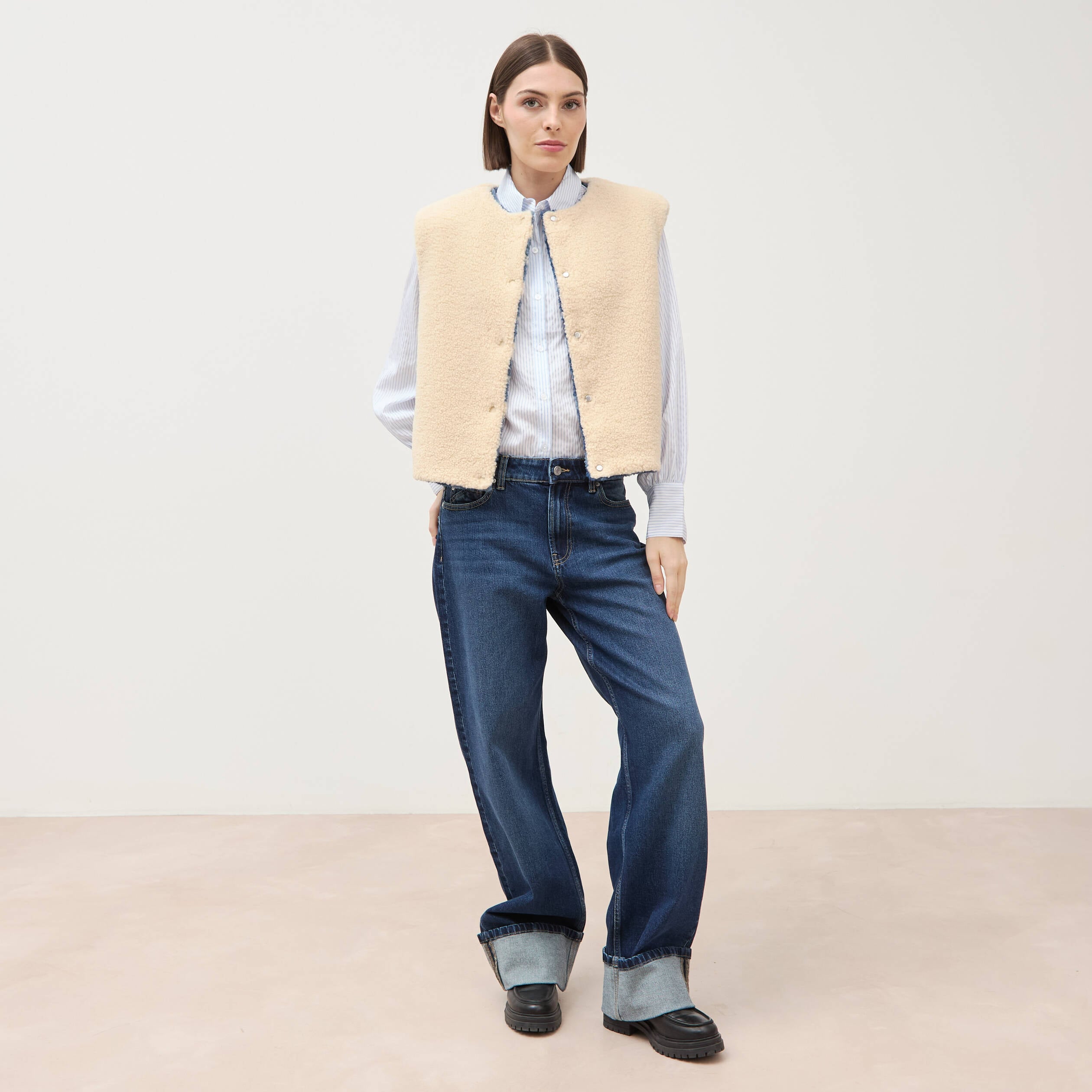 Gilet sans manches r&eacute;versible bleu femme