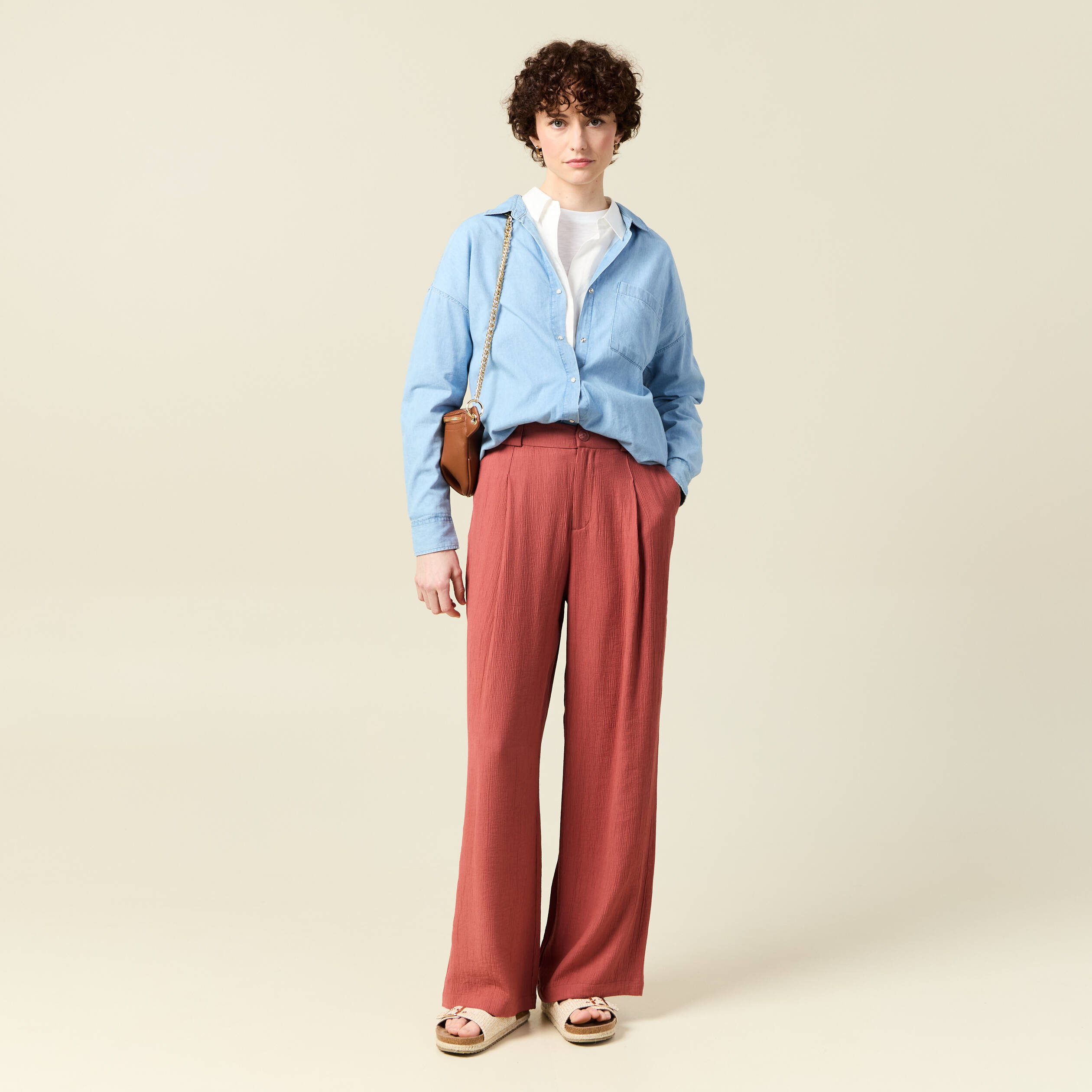 pantalon large a pinces vieux rose femme Pantalon large à pinces vieux rose femme