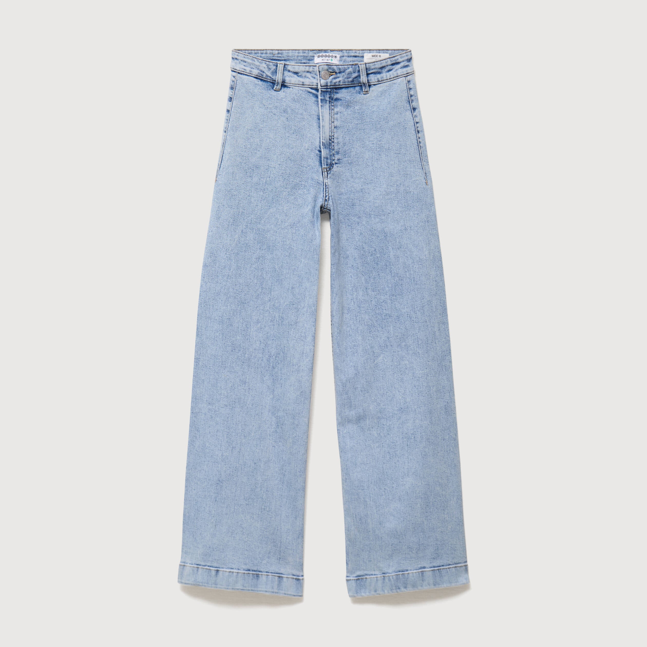 Jeans large taille haute denim bleach femme