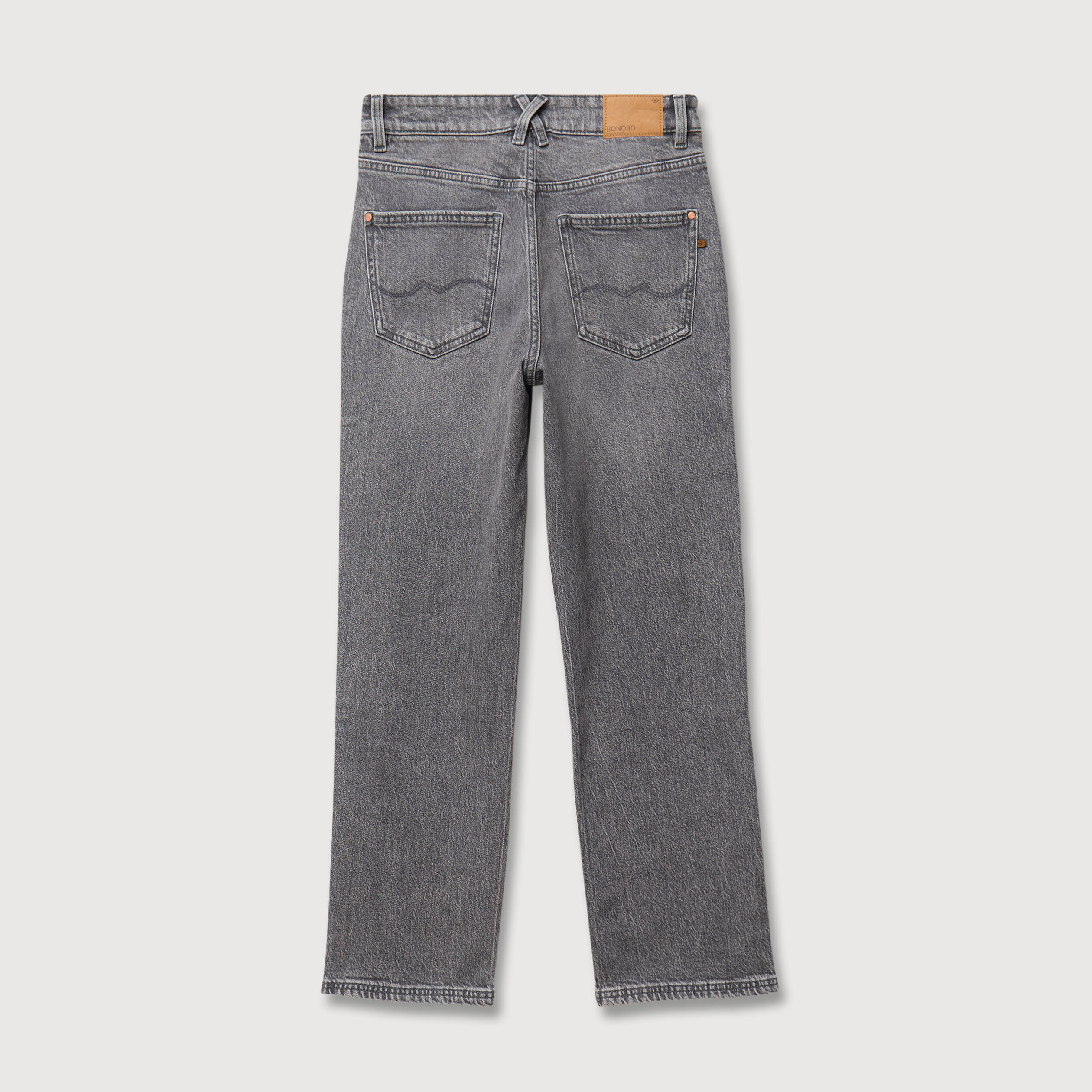 Jeans straight 7/8&egrave;me taille haute denim gris femme