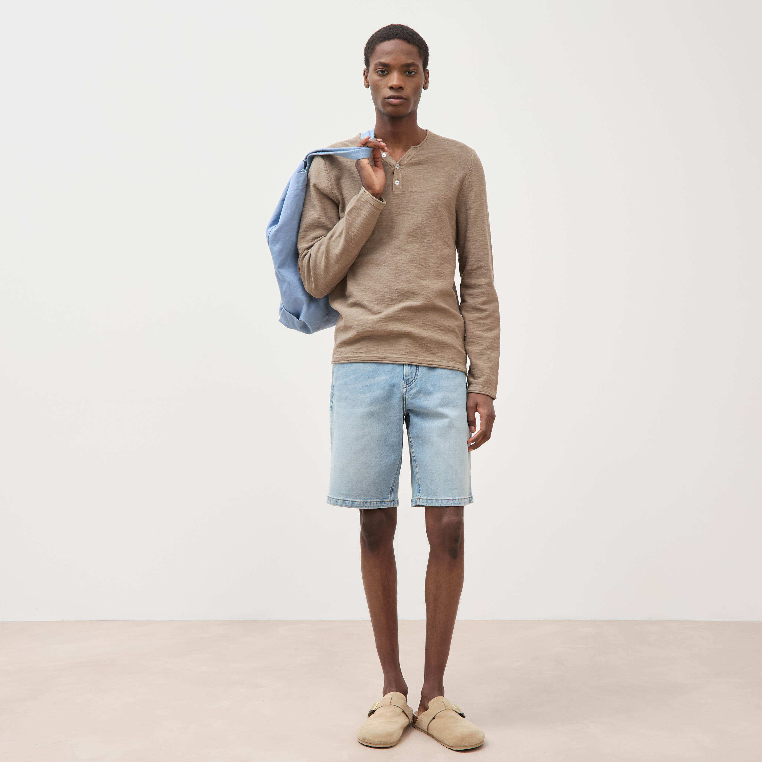 Bermuda en jeans denim bleach homme