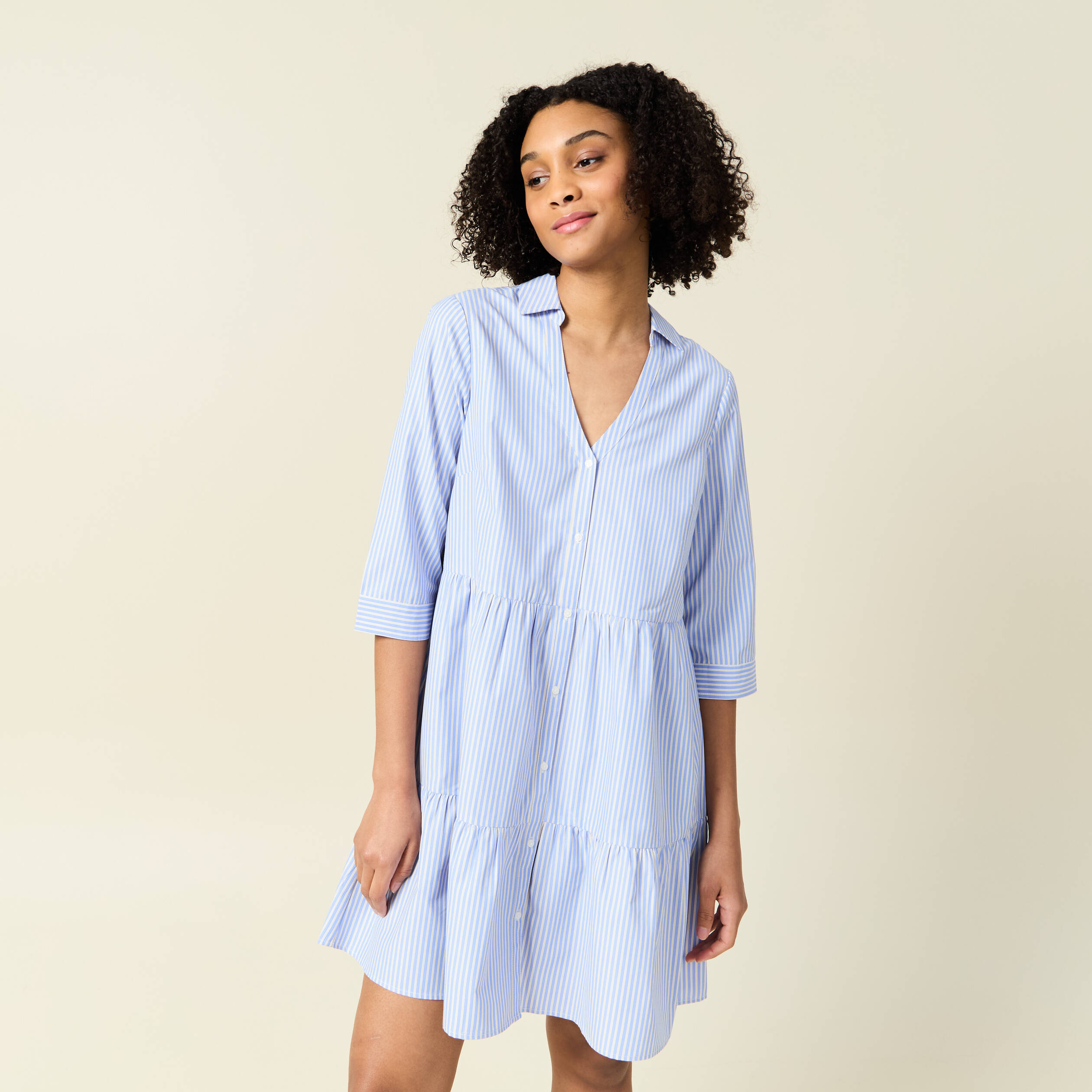 robe trapeze manches 34 bleu ciel femme Robe trapèze manches 3/4 bleu ciel femme