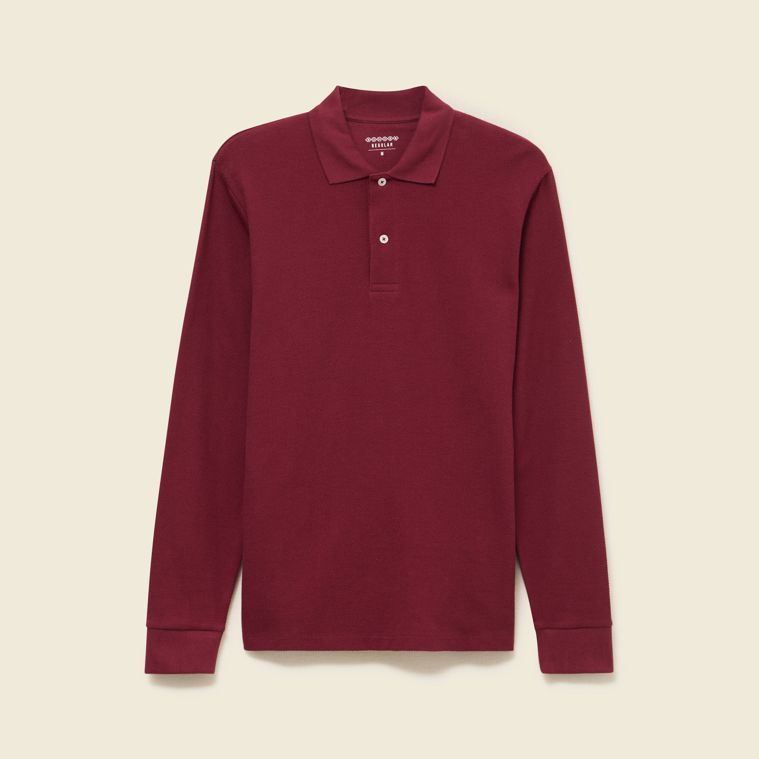 Polo manches longues en coton bordeaux homme