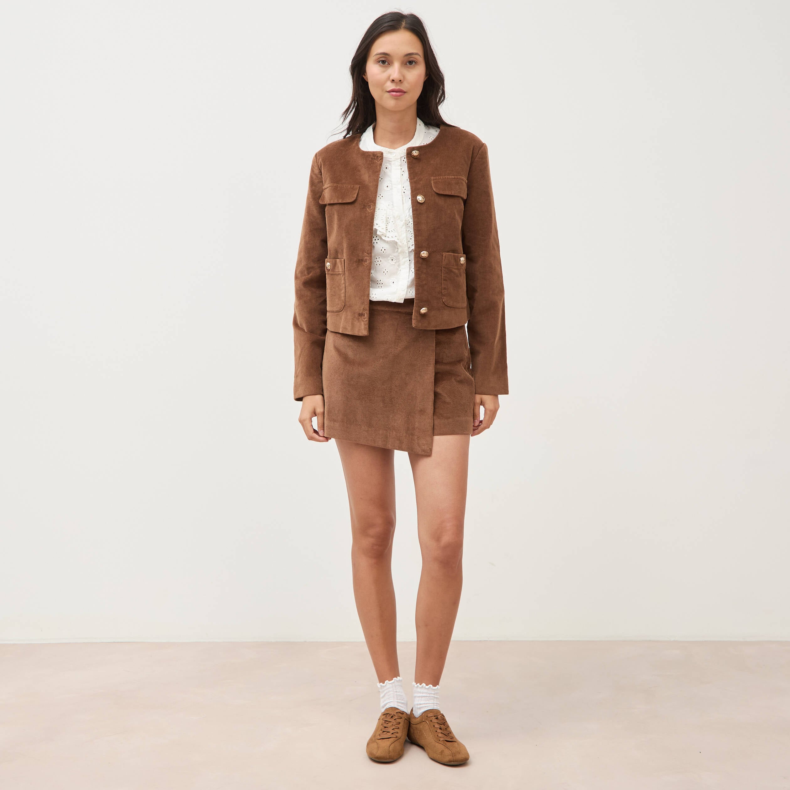 Veste manches longues en velours vieux rose femme