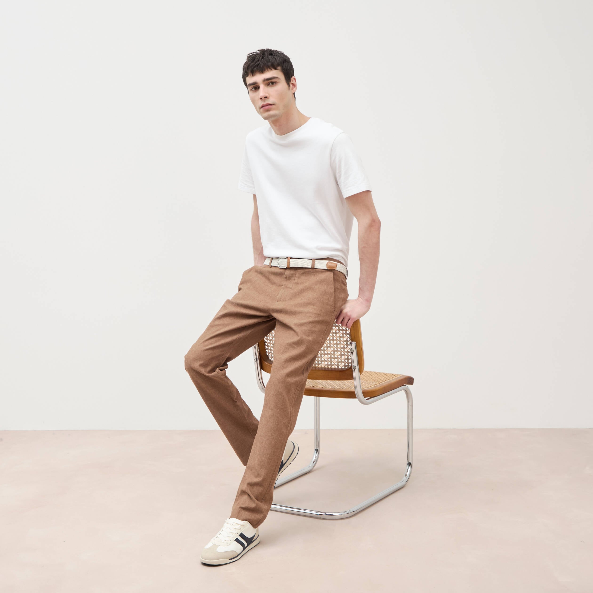 Chino coupe droite longueur 32 marron homme