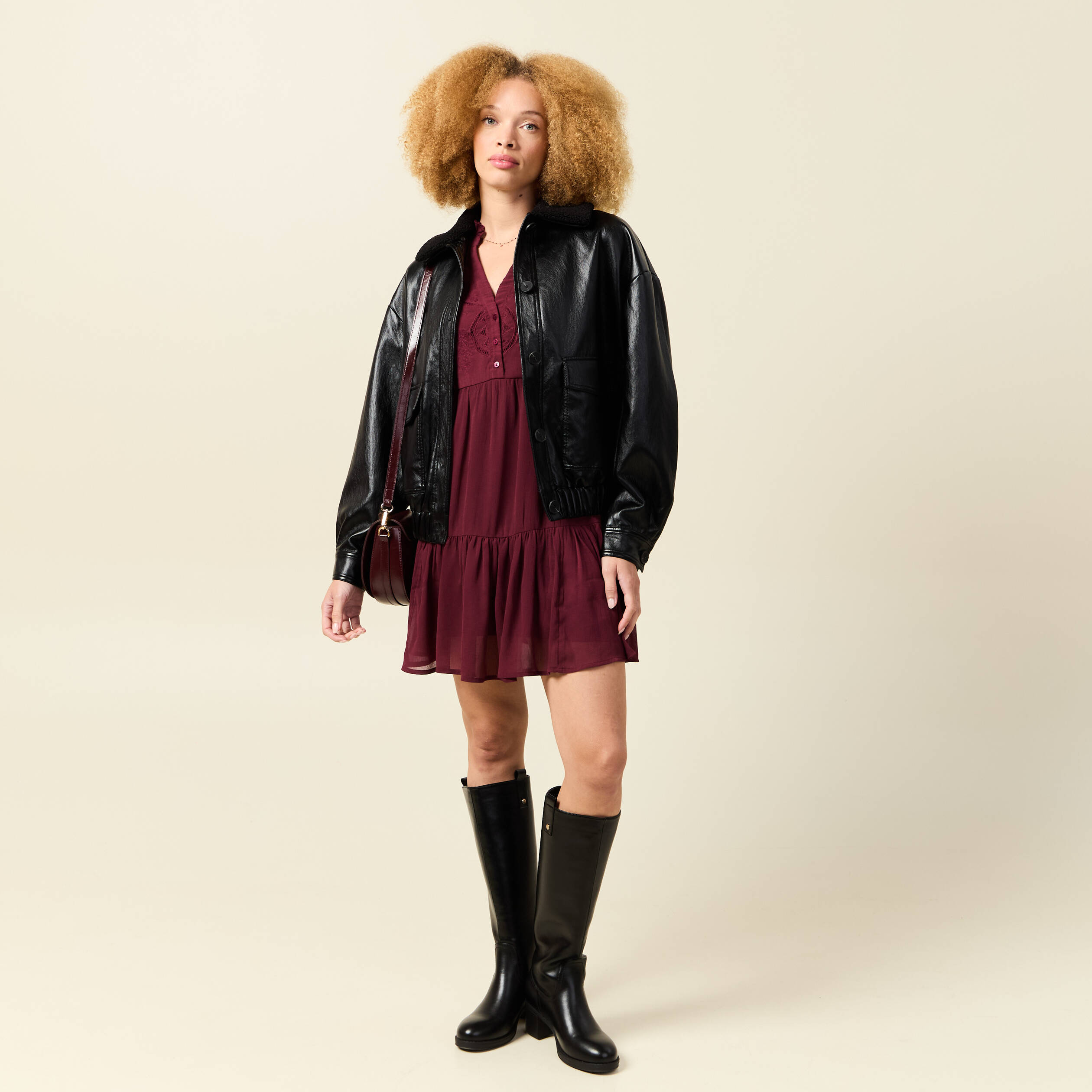 Veste oversize manches longues doubl&eacute;e noir femme