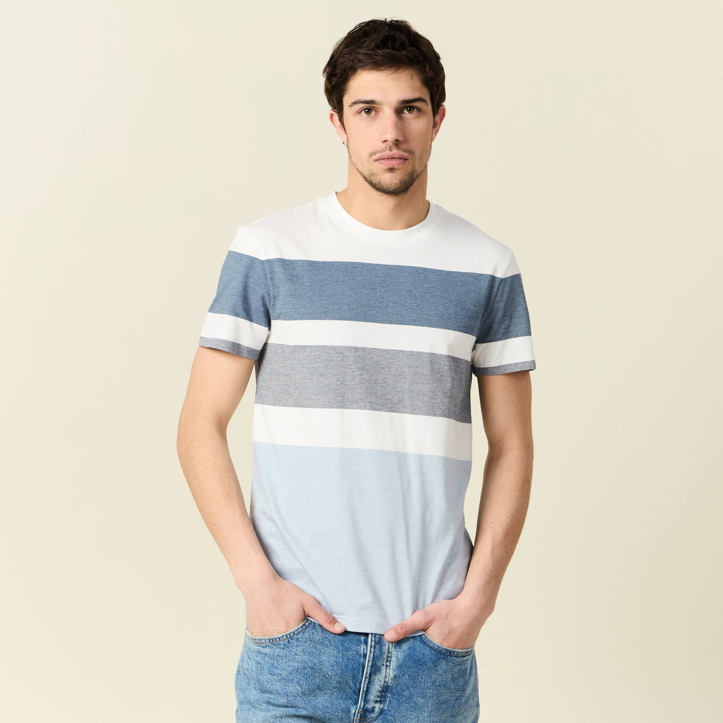 t shirt manches courtes bleu gris homme T-shirt manches courtes bleu gris homme