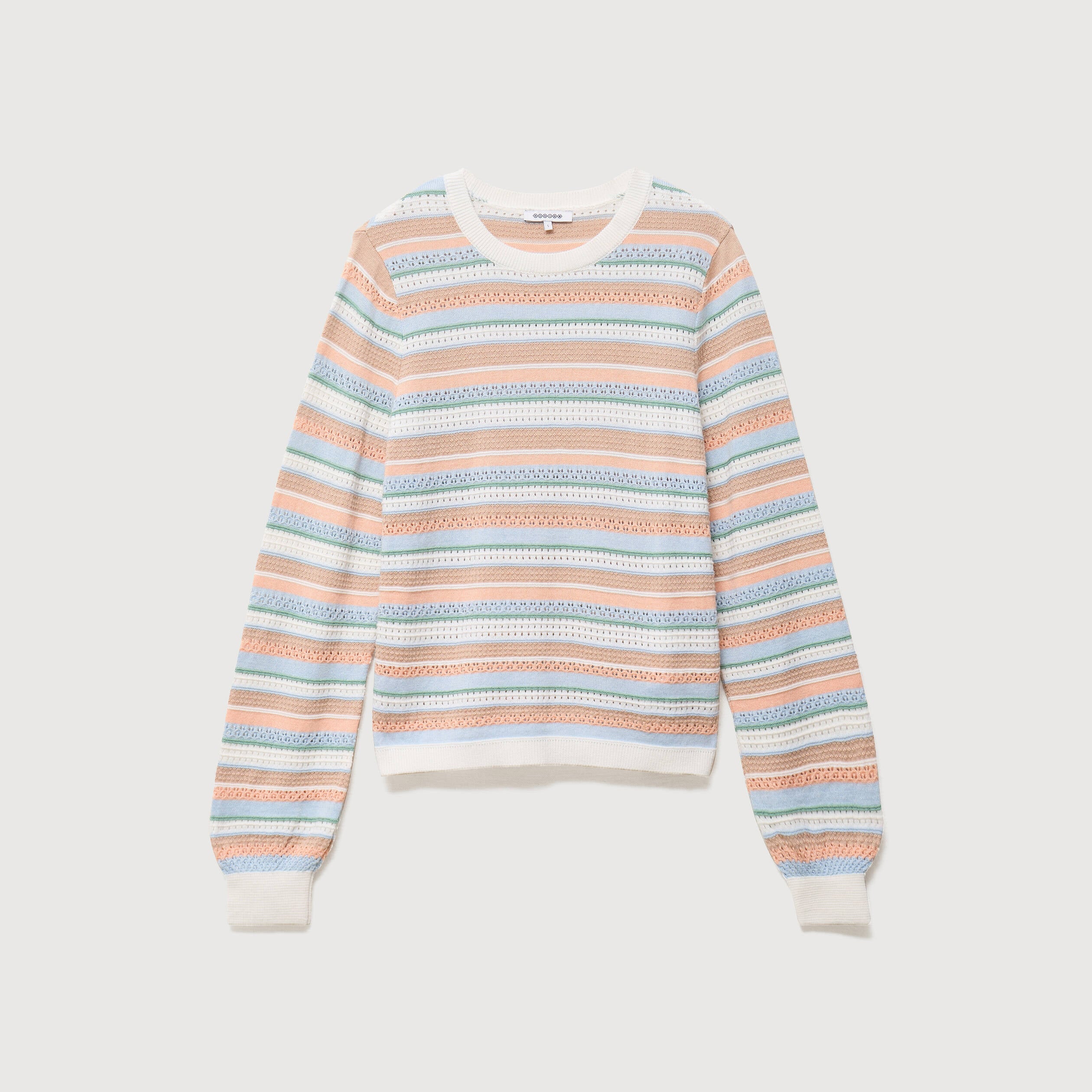 Pull ajour&eacute; col rond manches longues multicolore femme