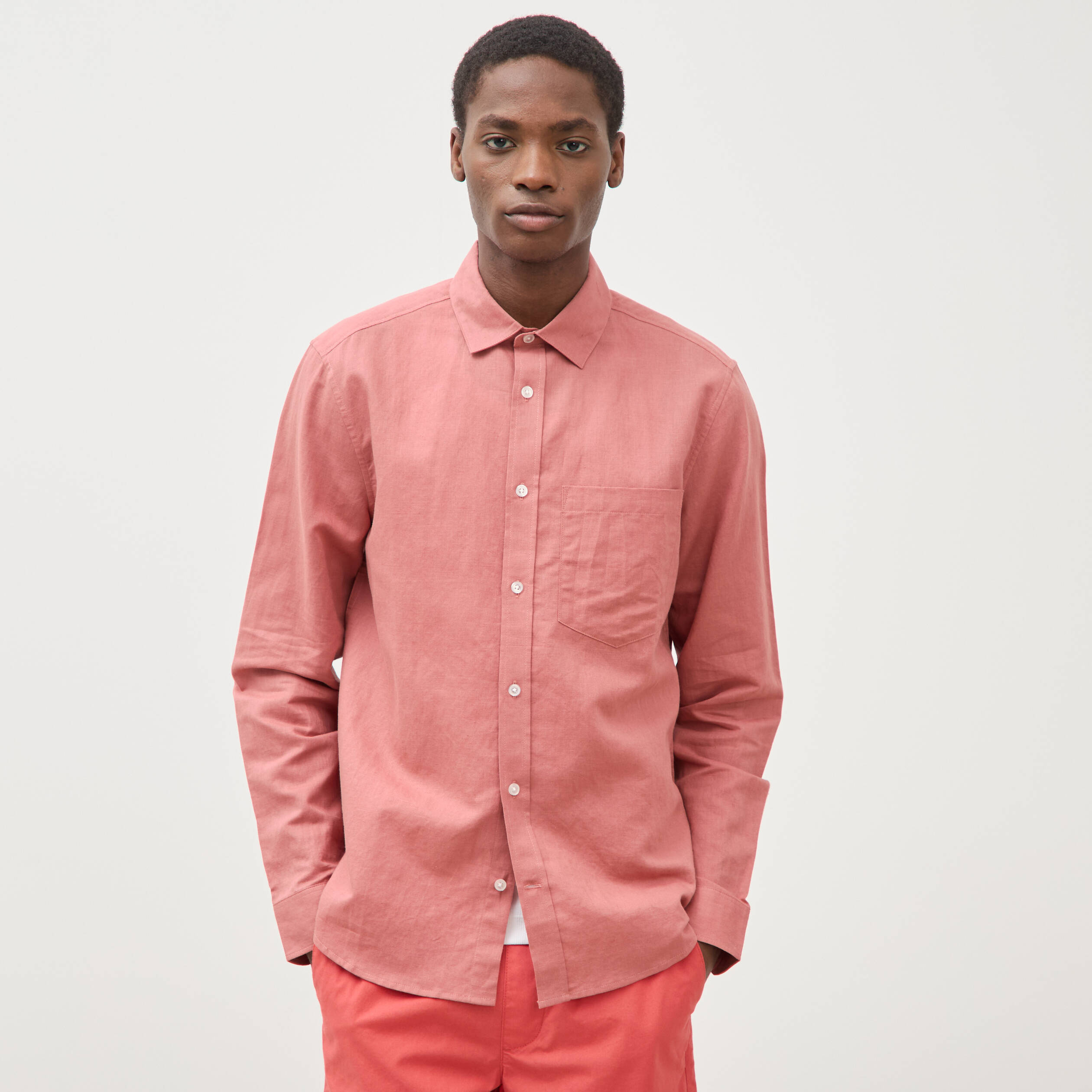 Chemise manches longues rose homme