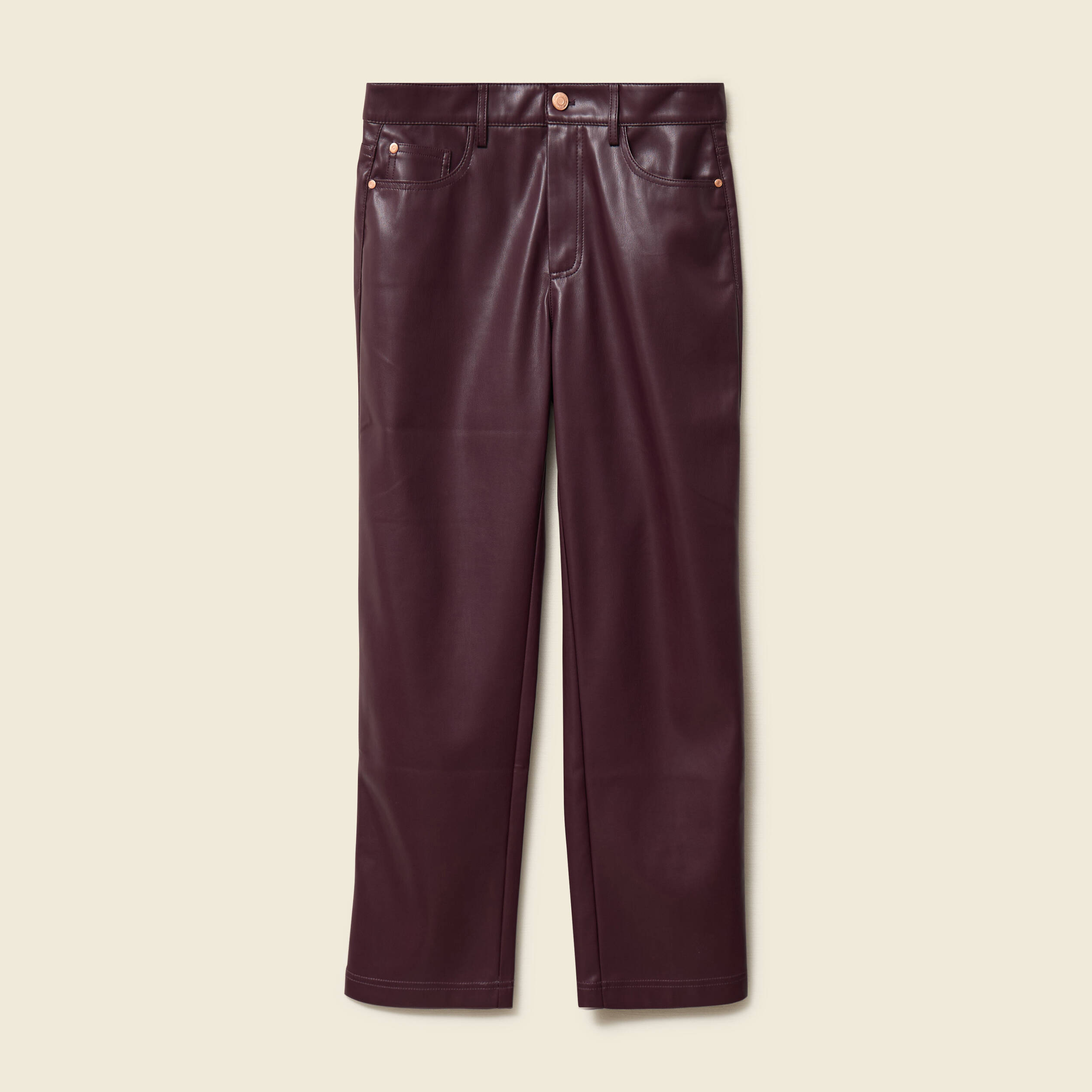 Pantalon taille haute similicuir prune femme