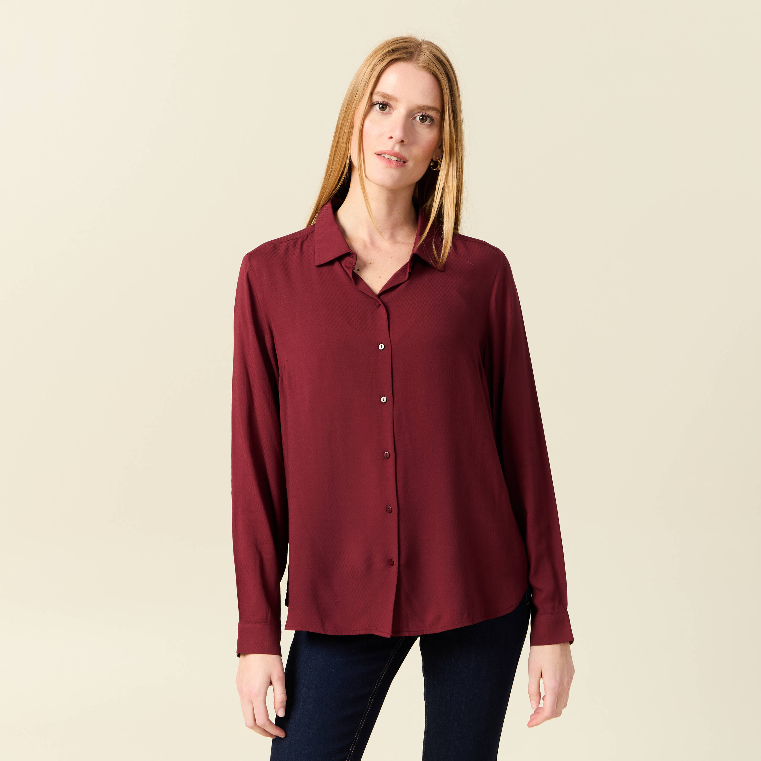 chemise manches longues fluide bordeaux femme Chemise manches longues fluide bordeaux femme