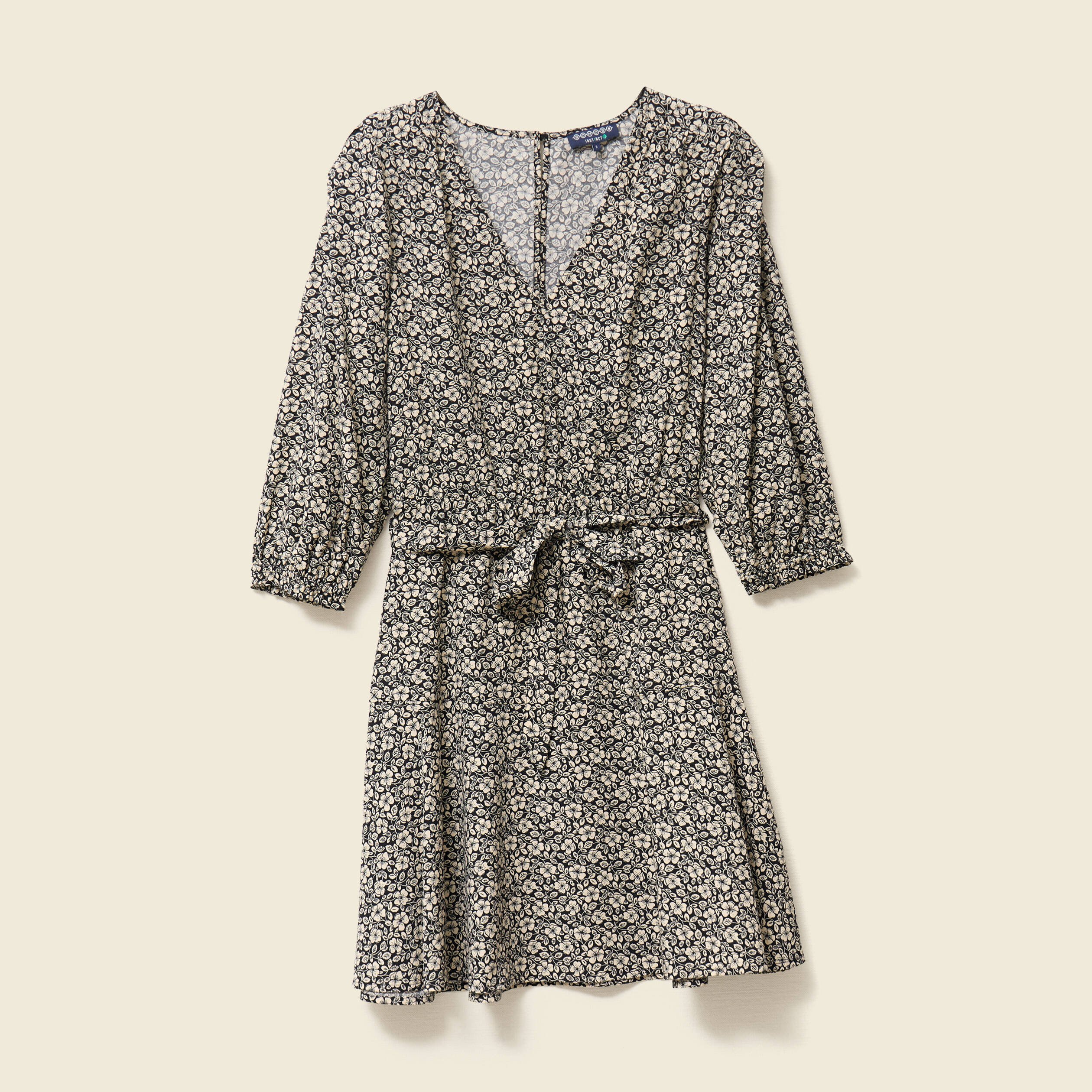 robe evasee fluide manches 34 noir femme Robe évasée fluide manches 3/4 noir femme