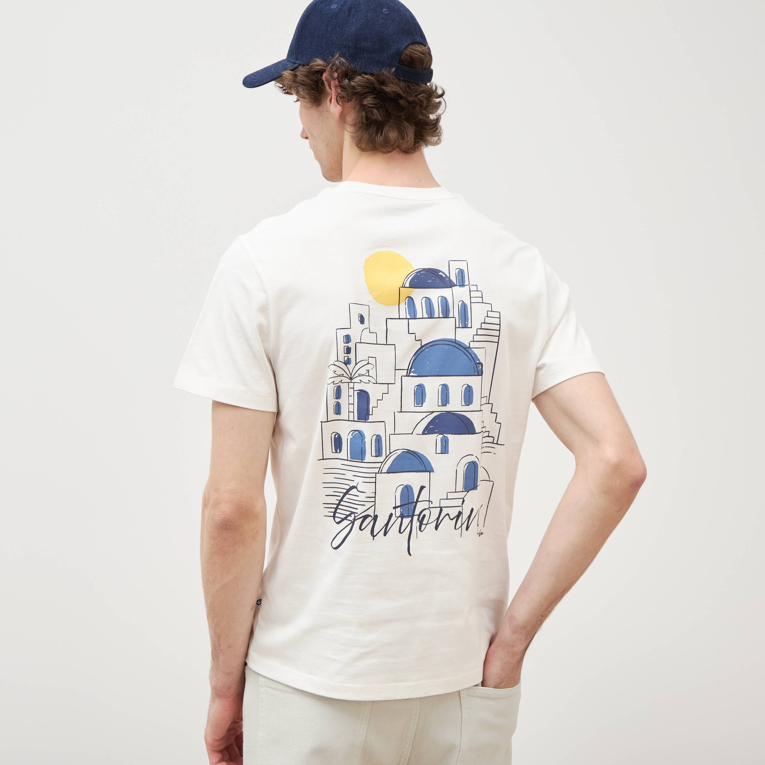 T-shirt droit en coton col rond ecru homme
