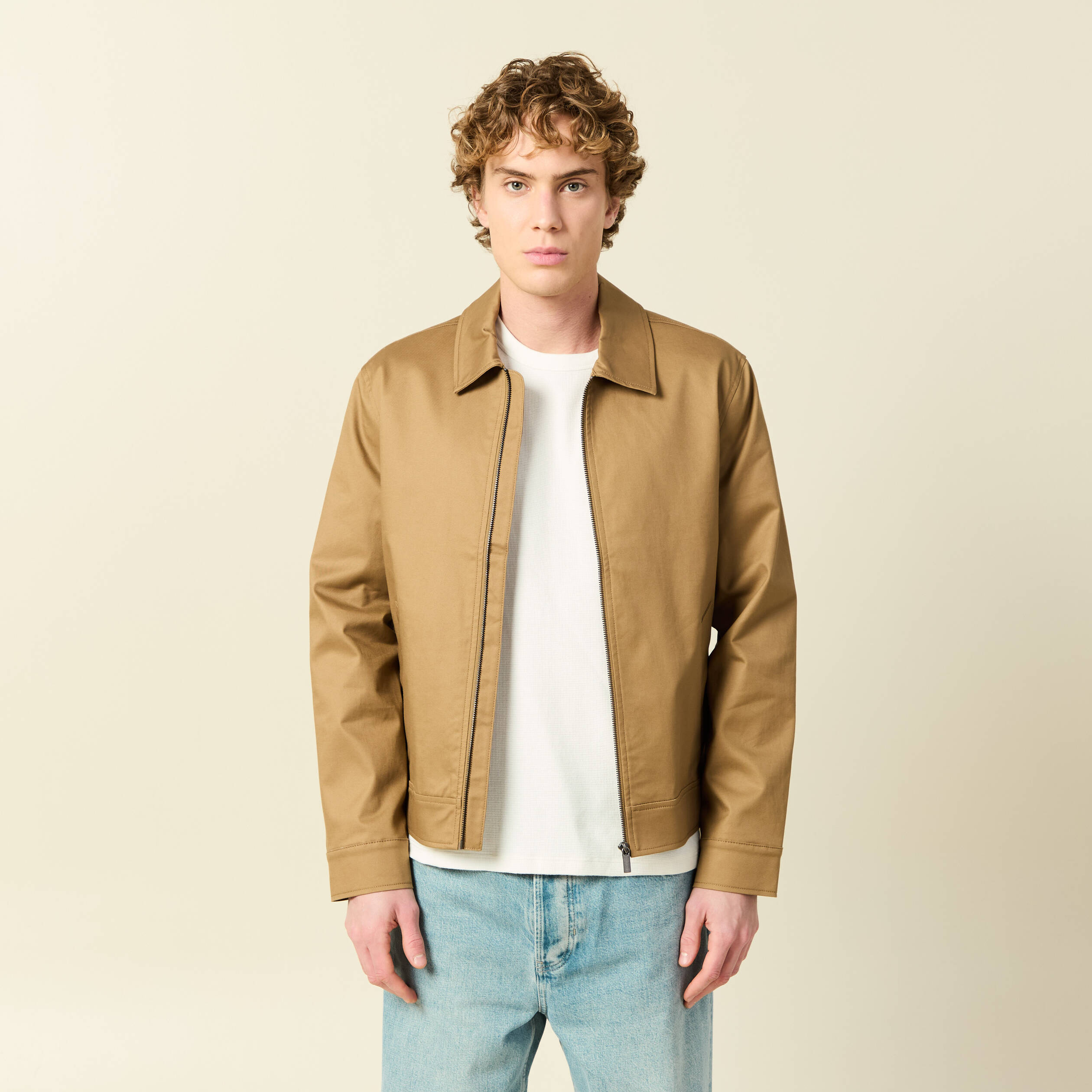 Blouson manches longues doubl&eacute; vert kaki homme
