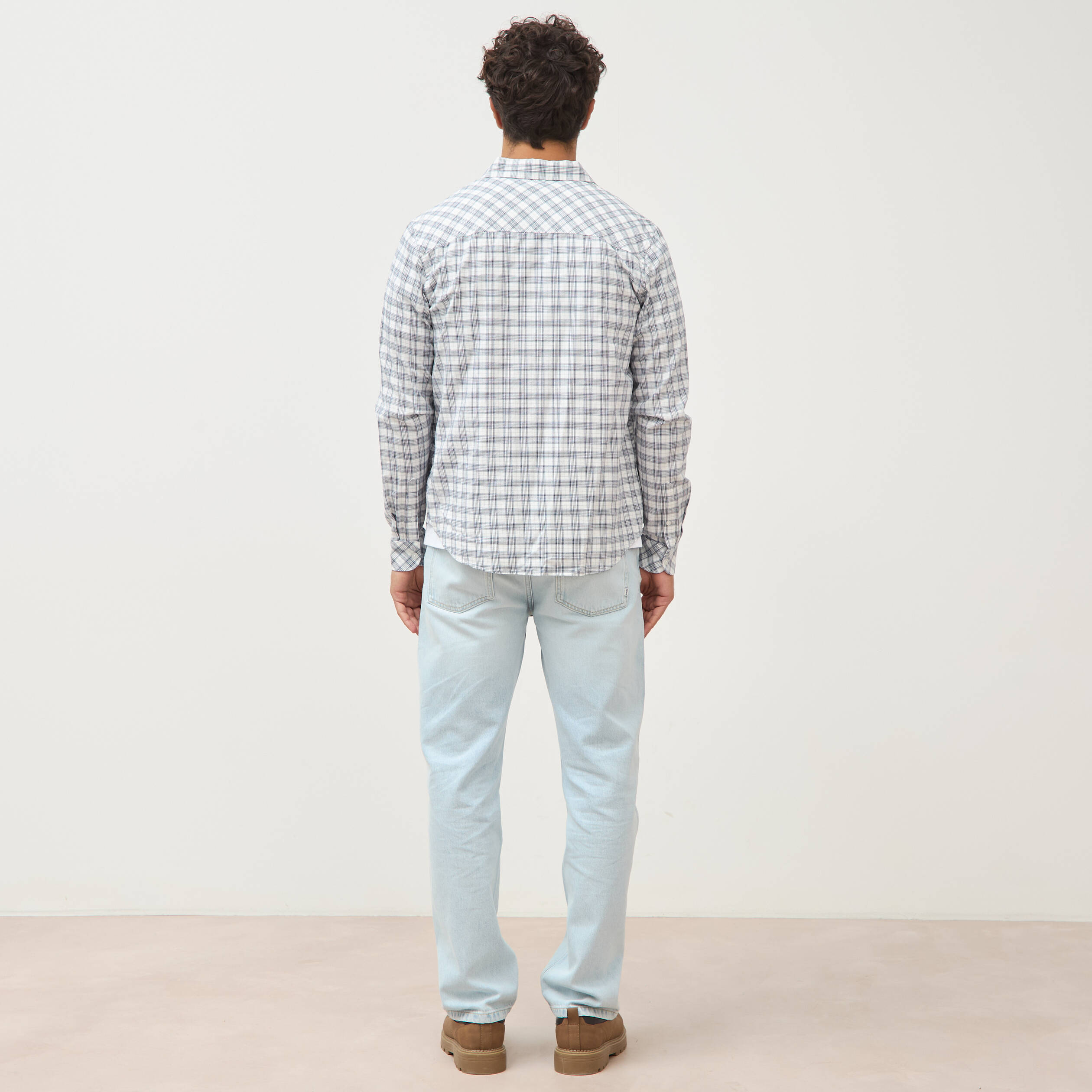 Chemise manches longues bleu fonc&eacute; homme