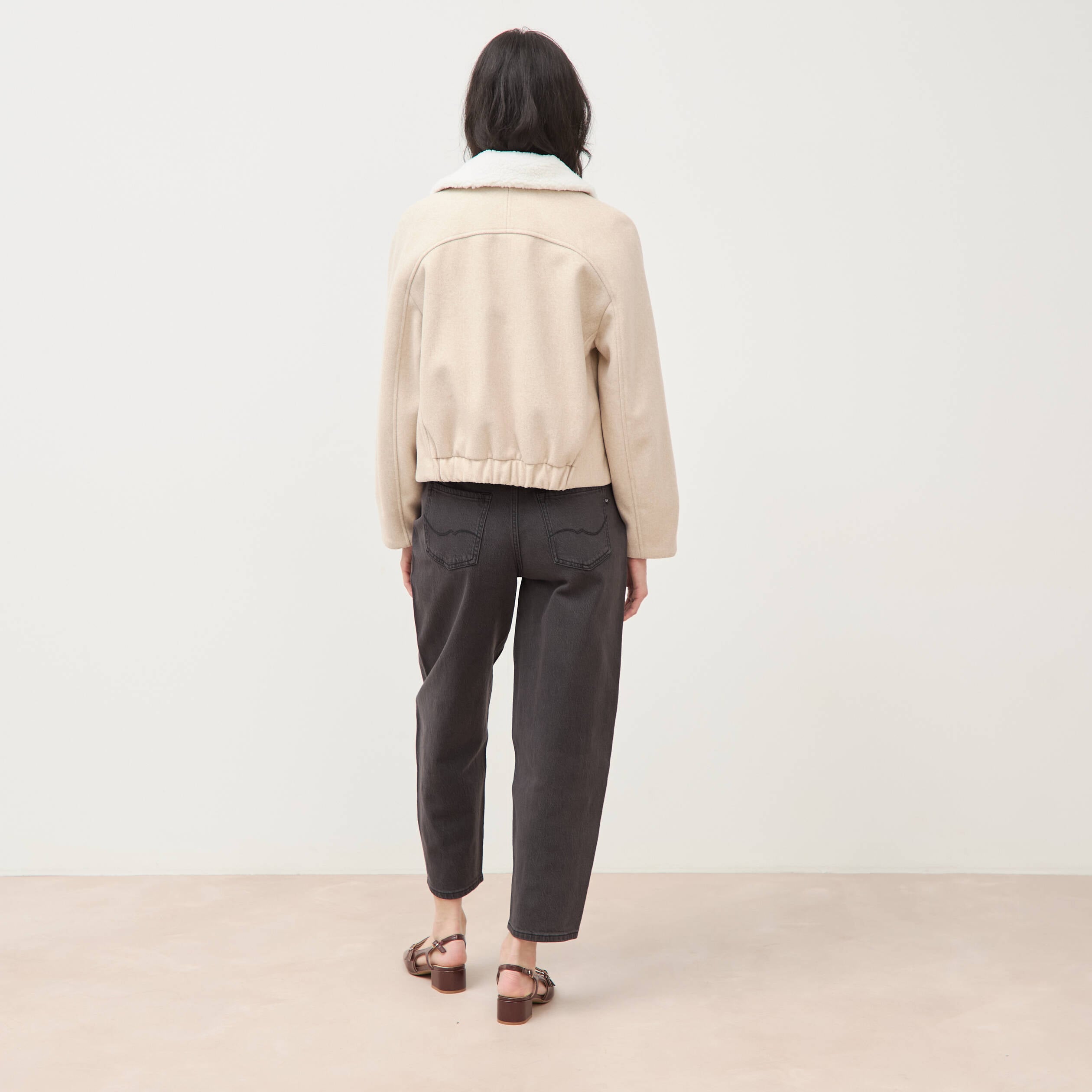 Blouson court oversize col sherpa creme femme