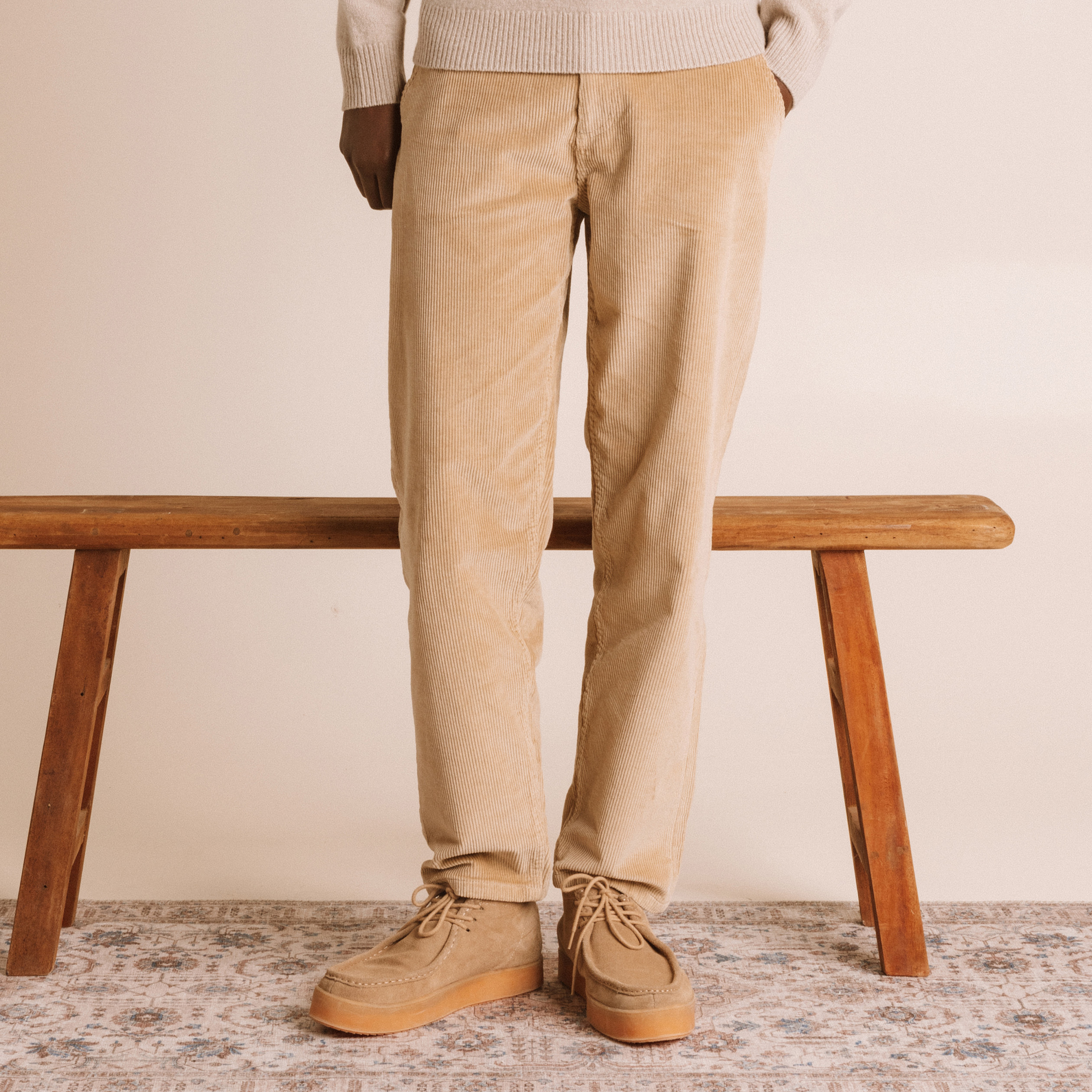 Pantalon droit en velours longueur 32 beige homme