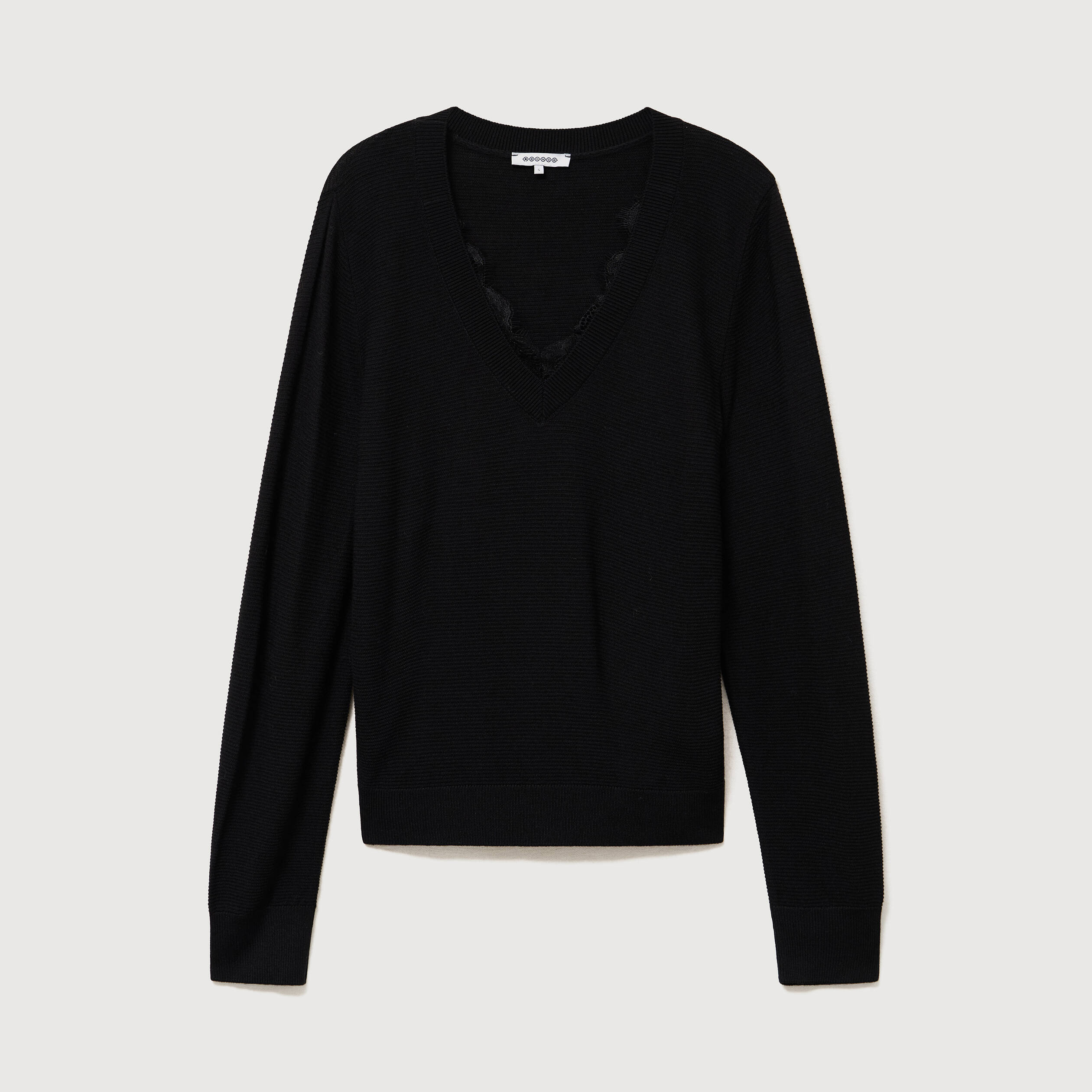 Pull droit col v manches longues noir femme