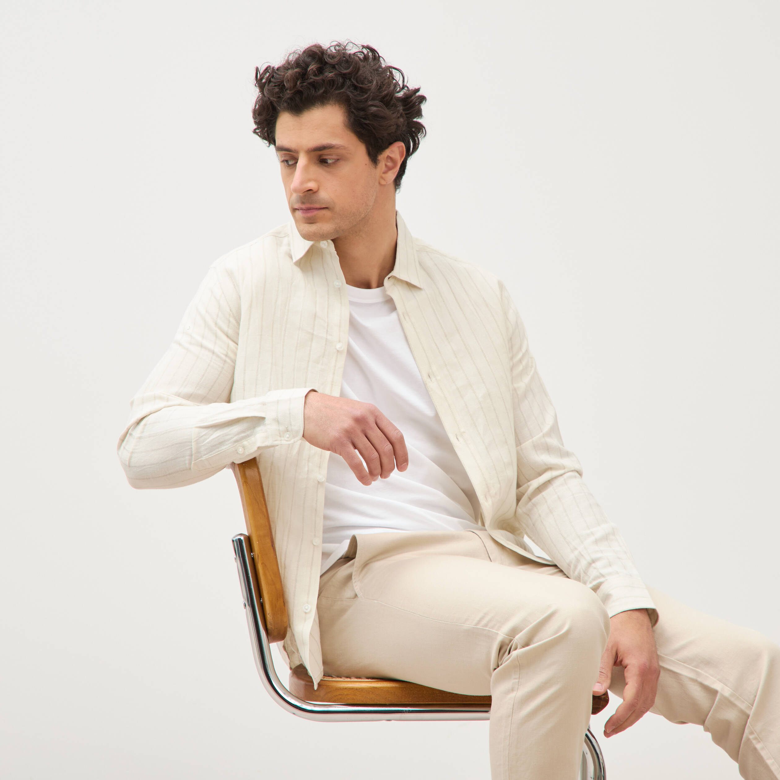 Chemise manches longues beige fonce homme