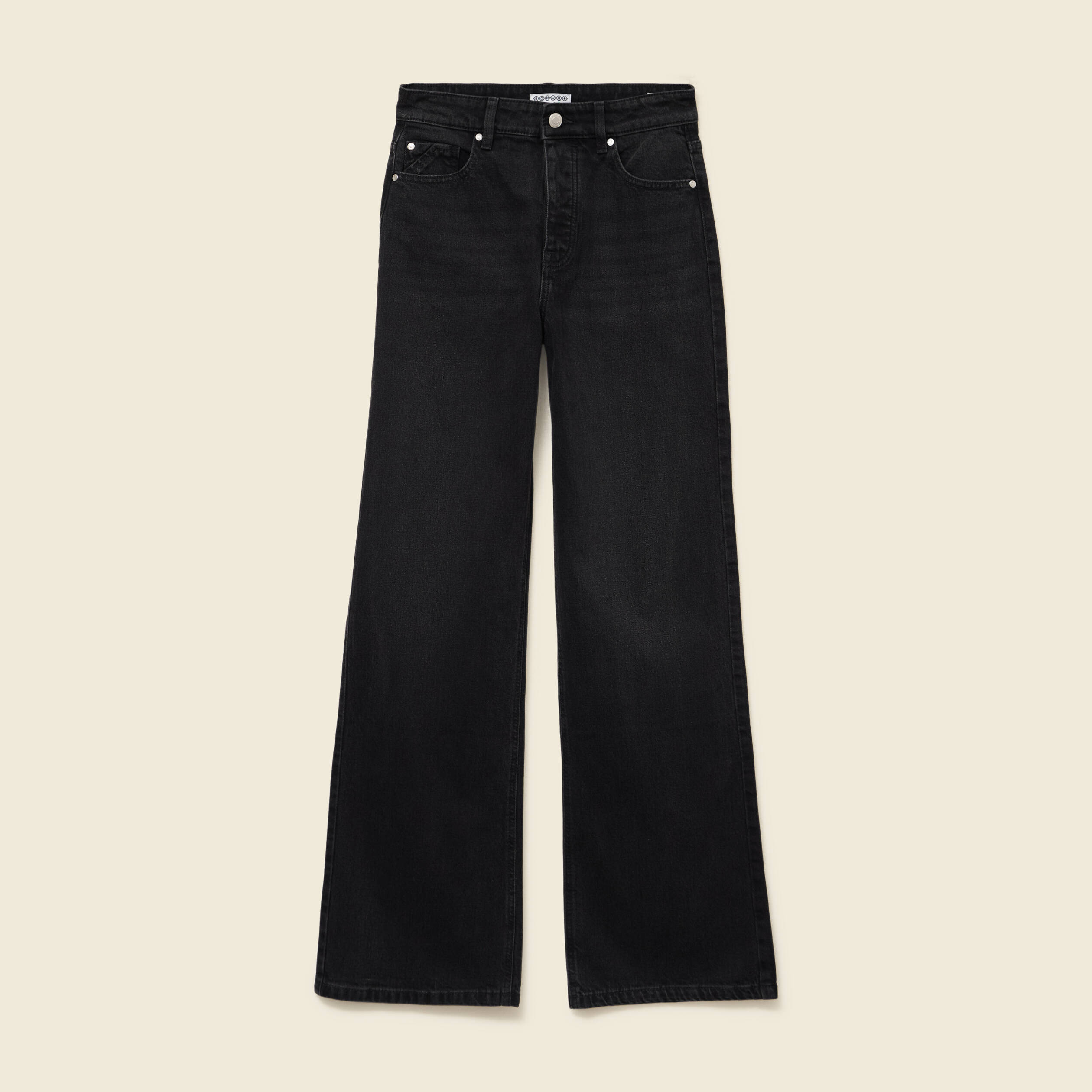 jeans large taille haute denim noir femme Jeans large taille haute denim noir femme
