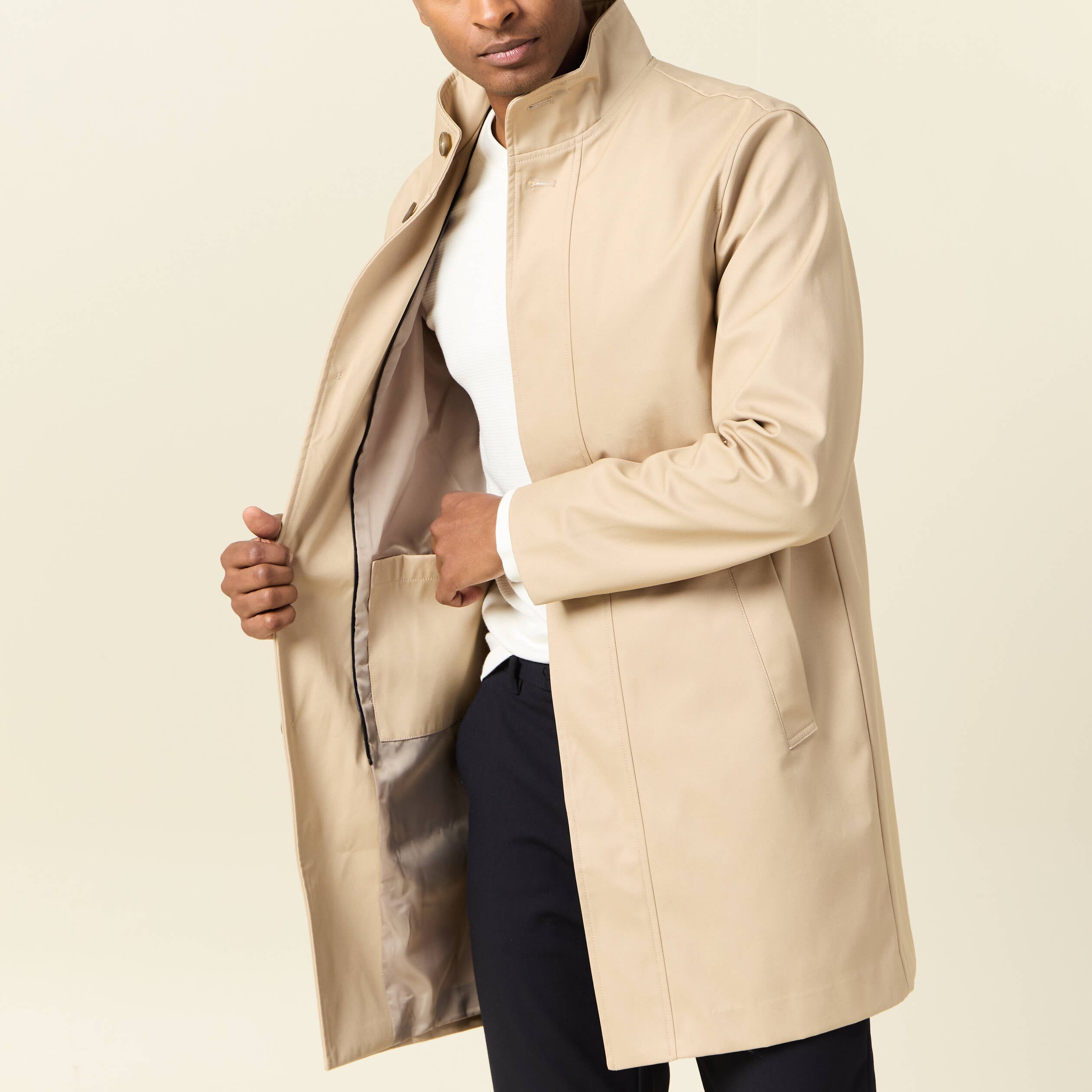 Trench mi-long col montant beige homme