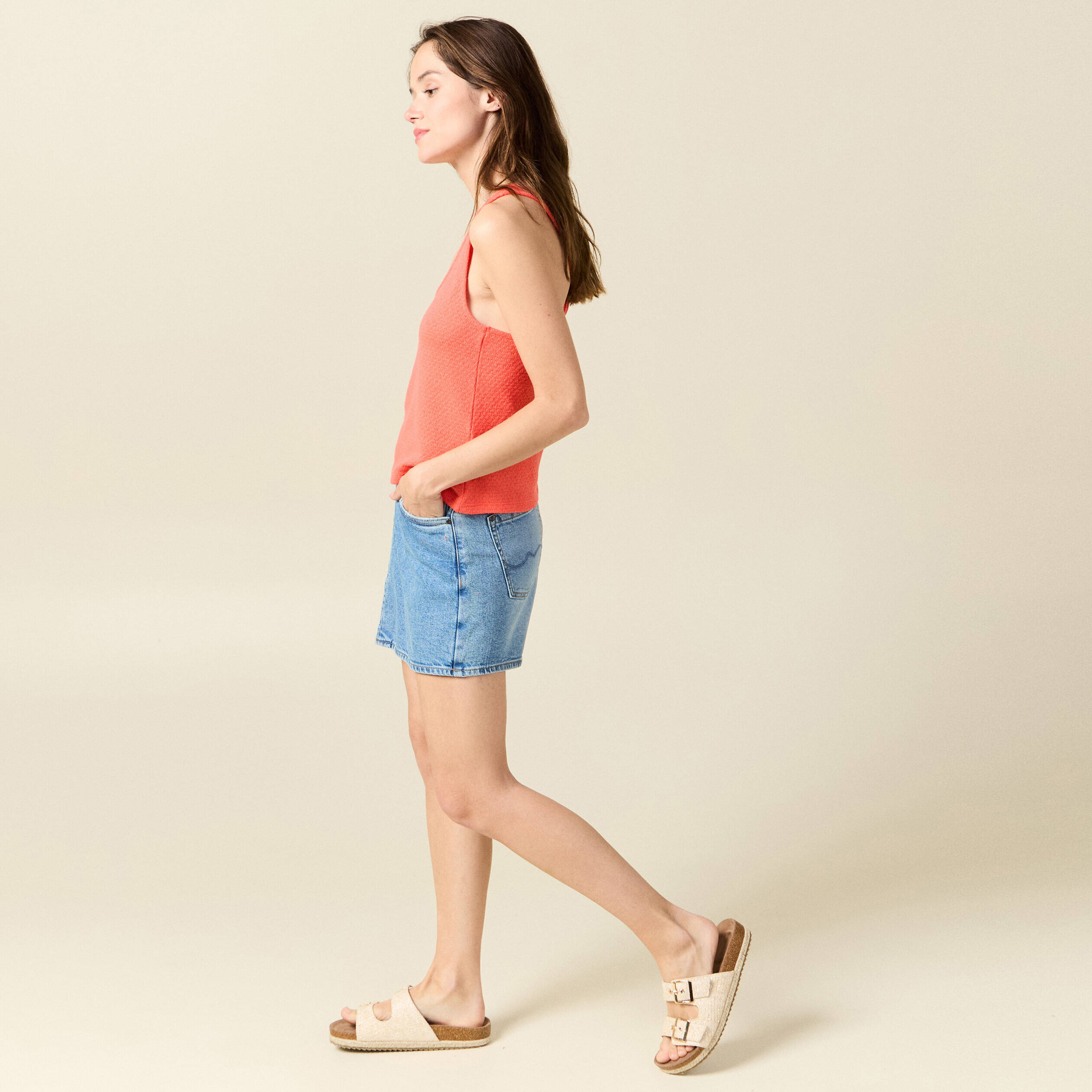 debardeur bretelles larges rouge corail femme Débardeur bretelles larges rouge corail femme
