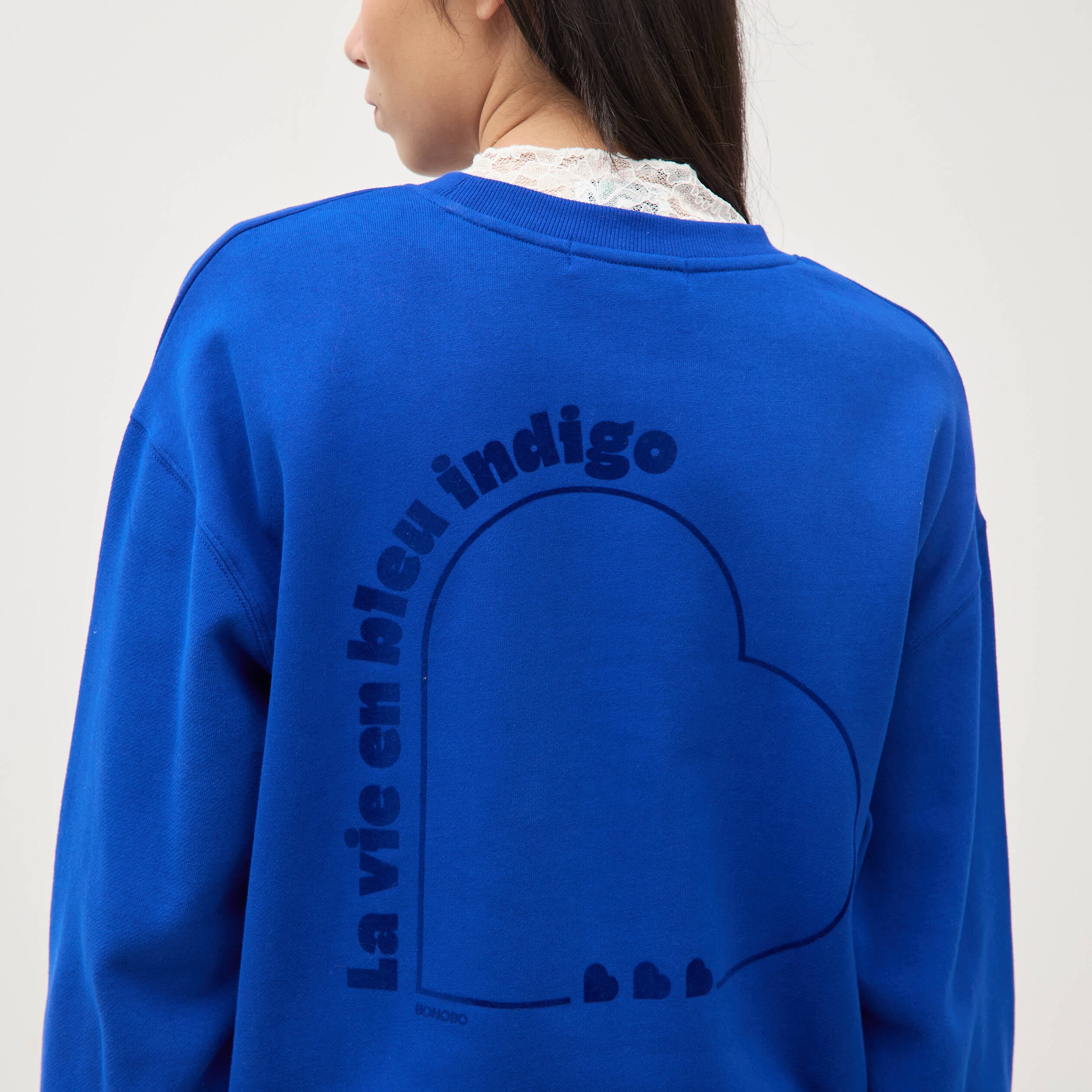 Sweat droit col rond manches longues bleu electrique femme