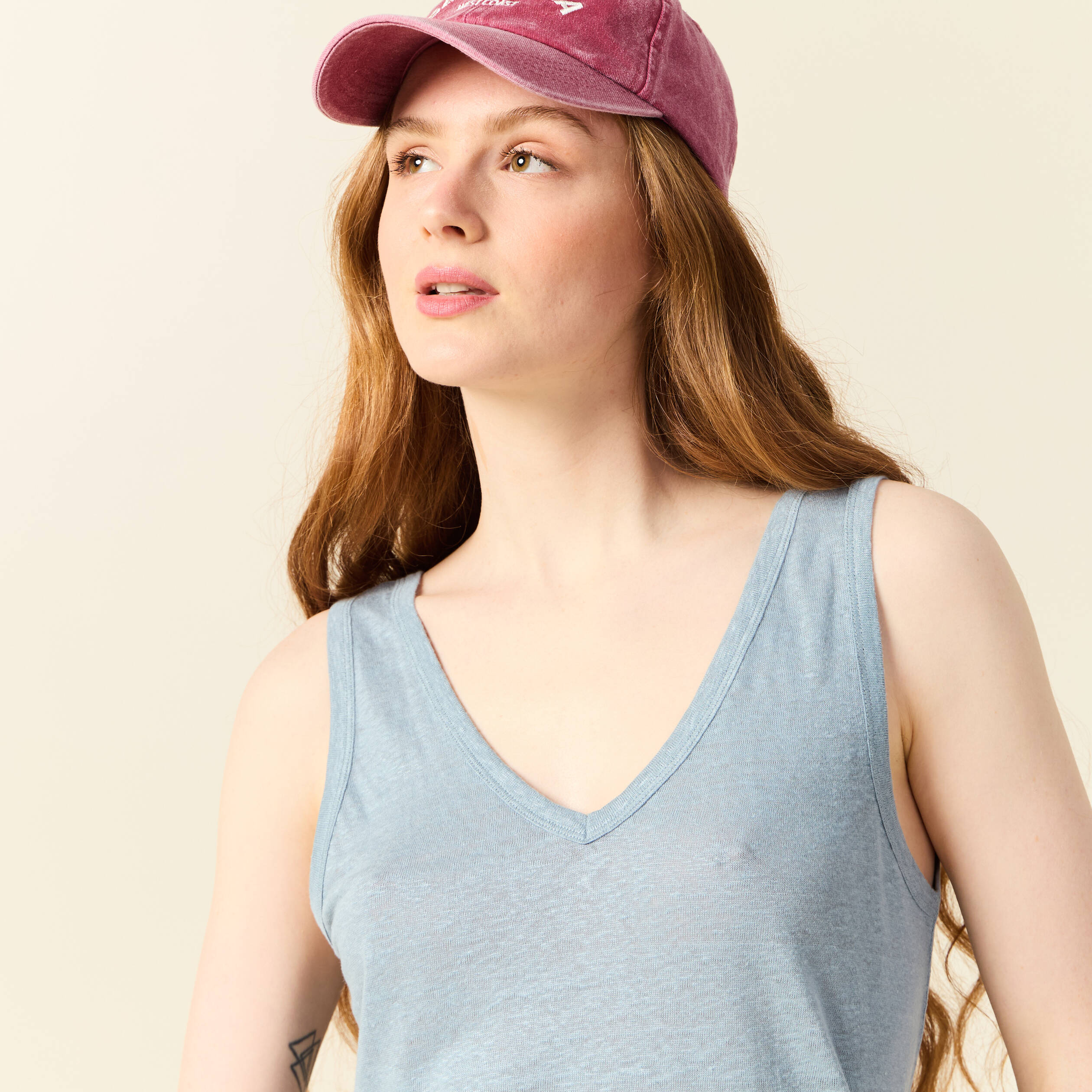 debardeur sans manches en lin bleu gris femme Débardeur sans manches en lin bleu gris femme