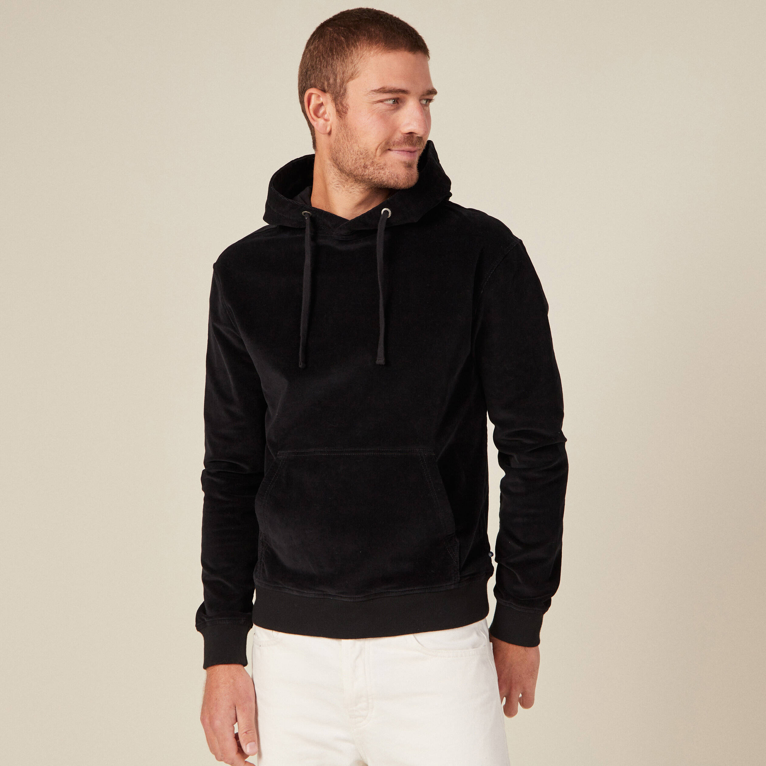 Sweat à capuche velours noir homme