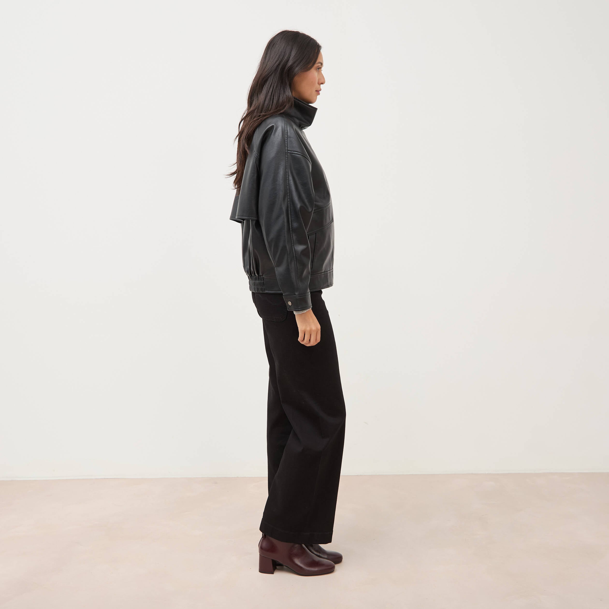 Blouson manches longues similicuir noir femme