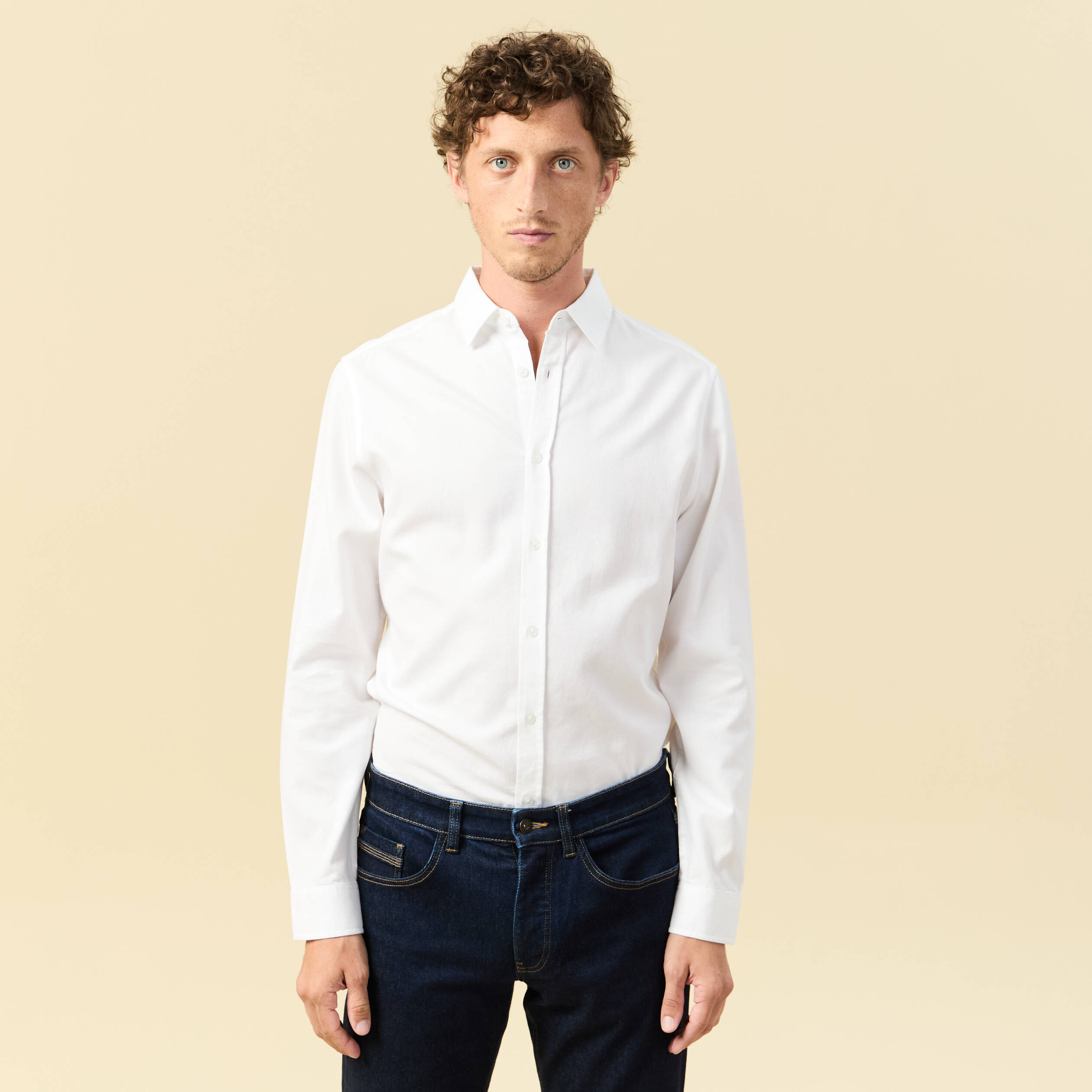 Chemise en coton manches longues blanc homme Bonobo