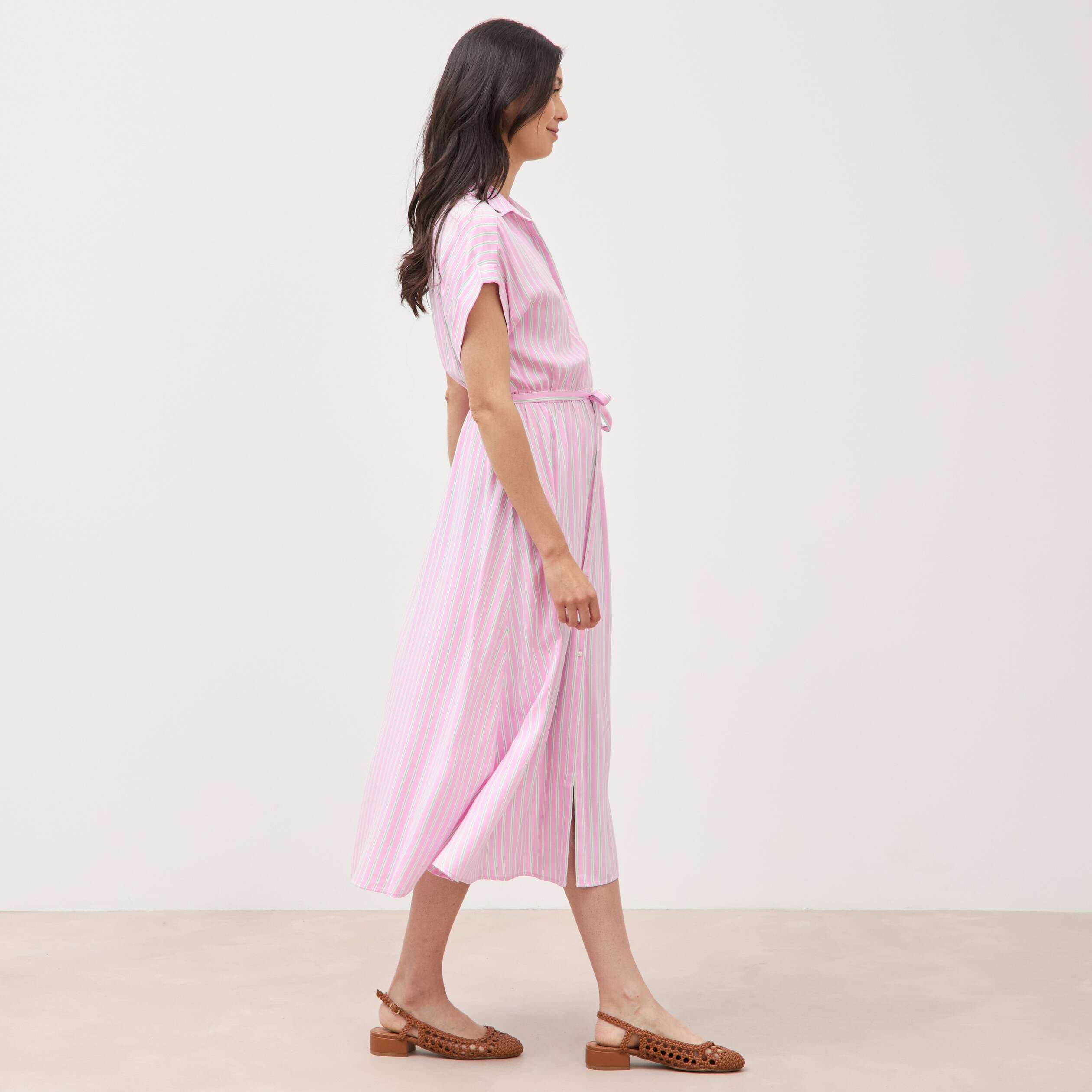 Robe longue &eacute;vas&eacute;e ceintur&eacute;e rose femme
