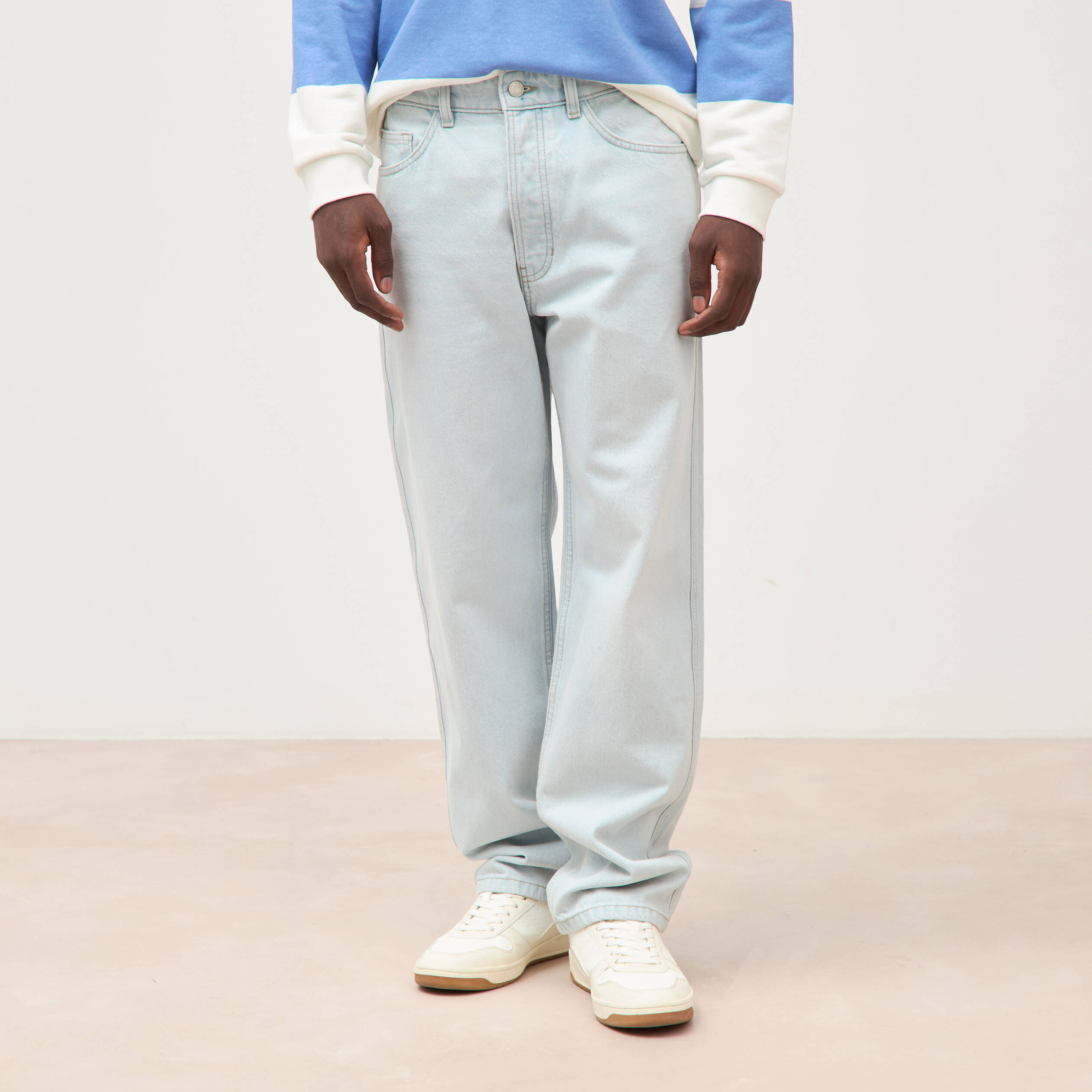 Jeans large longueur 32 en coton denim snow bleach homme